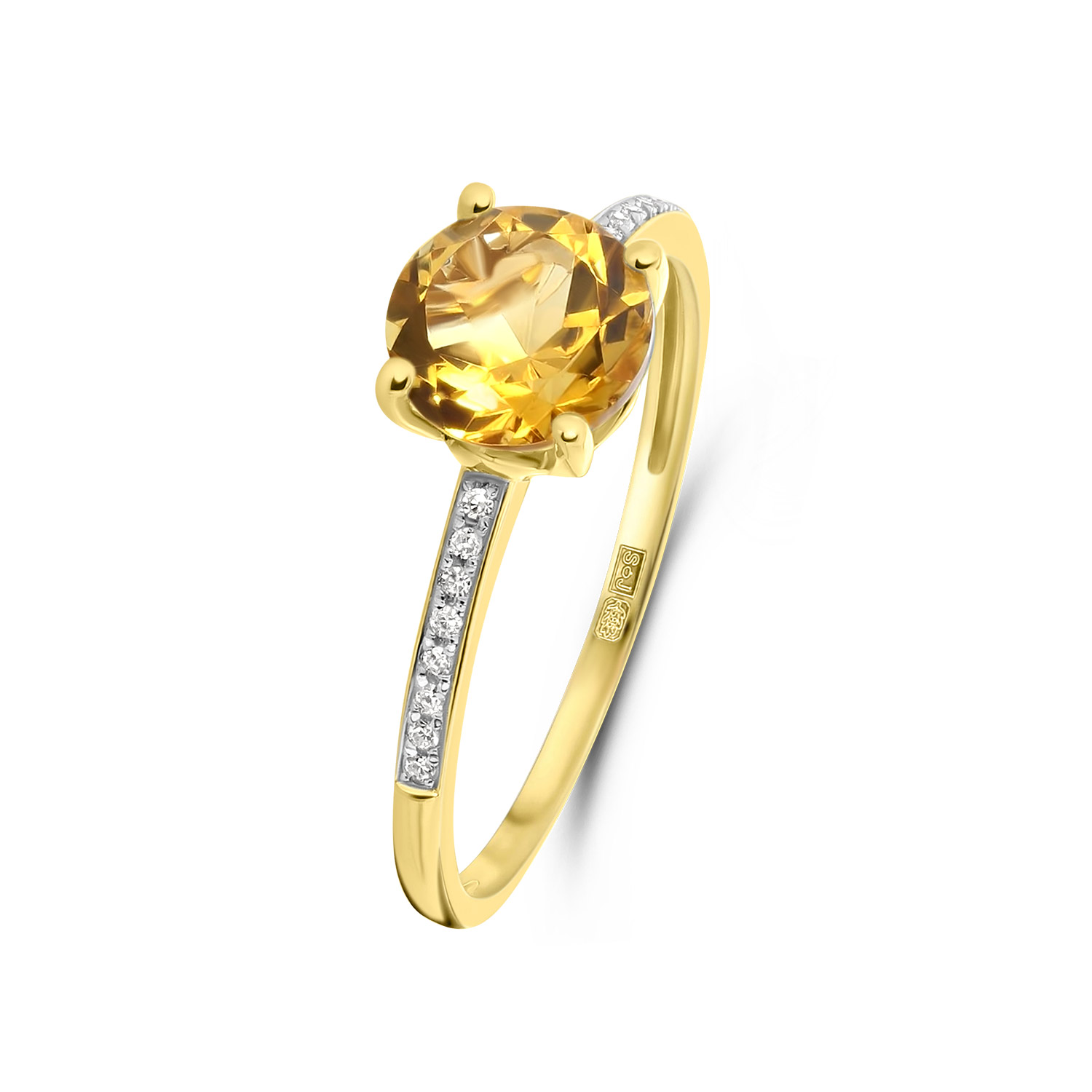 Geelgouden ring met gele citrien en diamanten R382-R317413-CI-Y