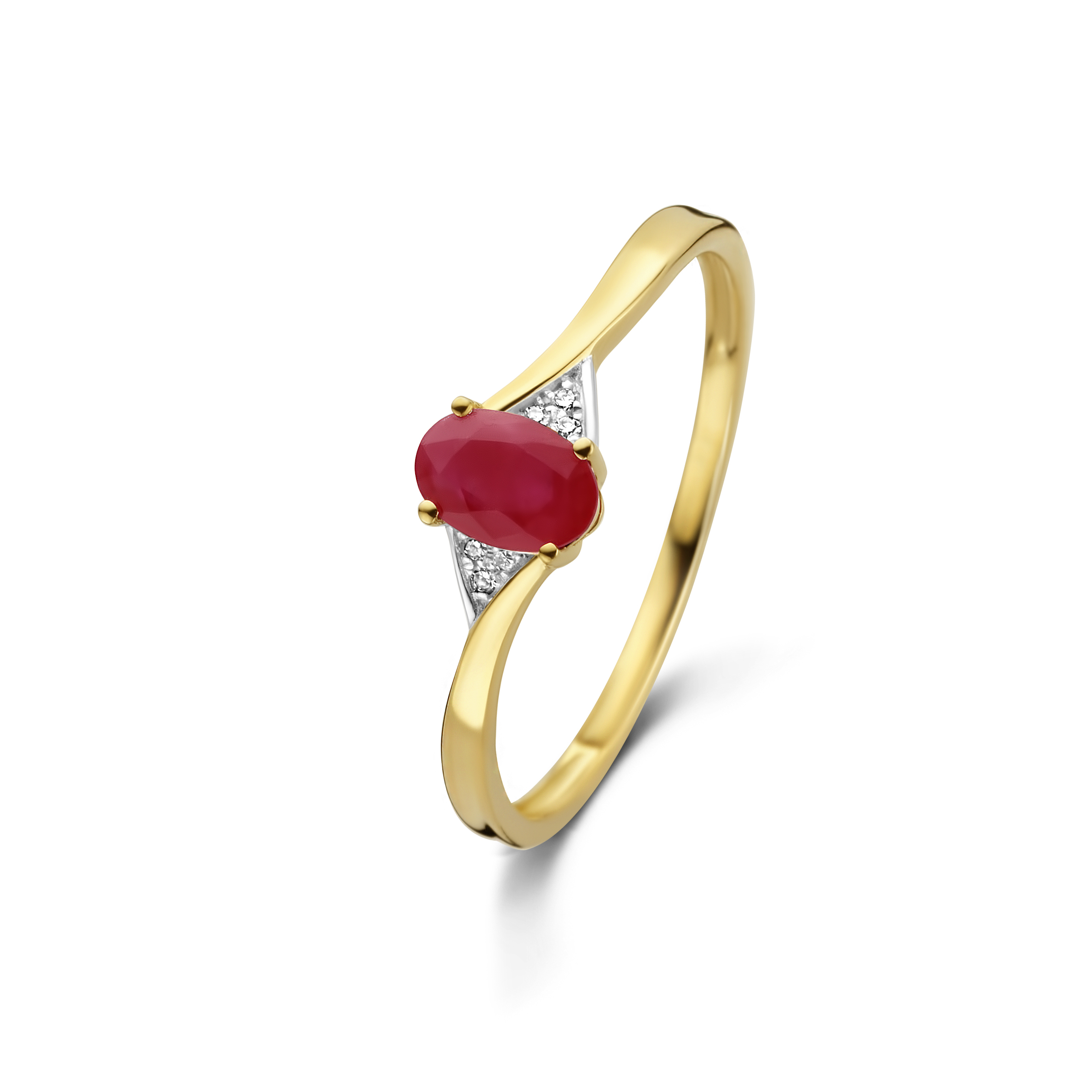 Geelgouden ring met robijn en diamant R092-59735R008-RU-Y
