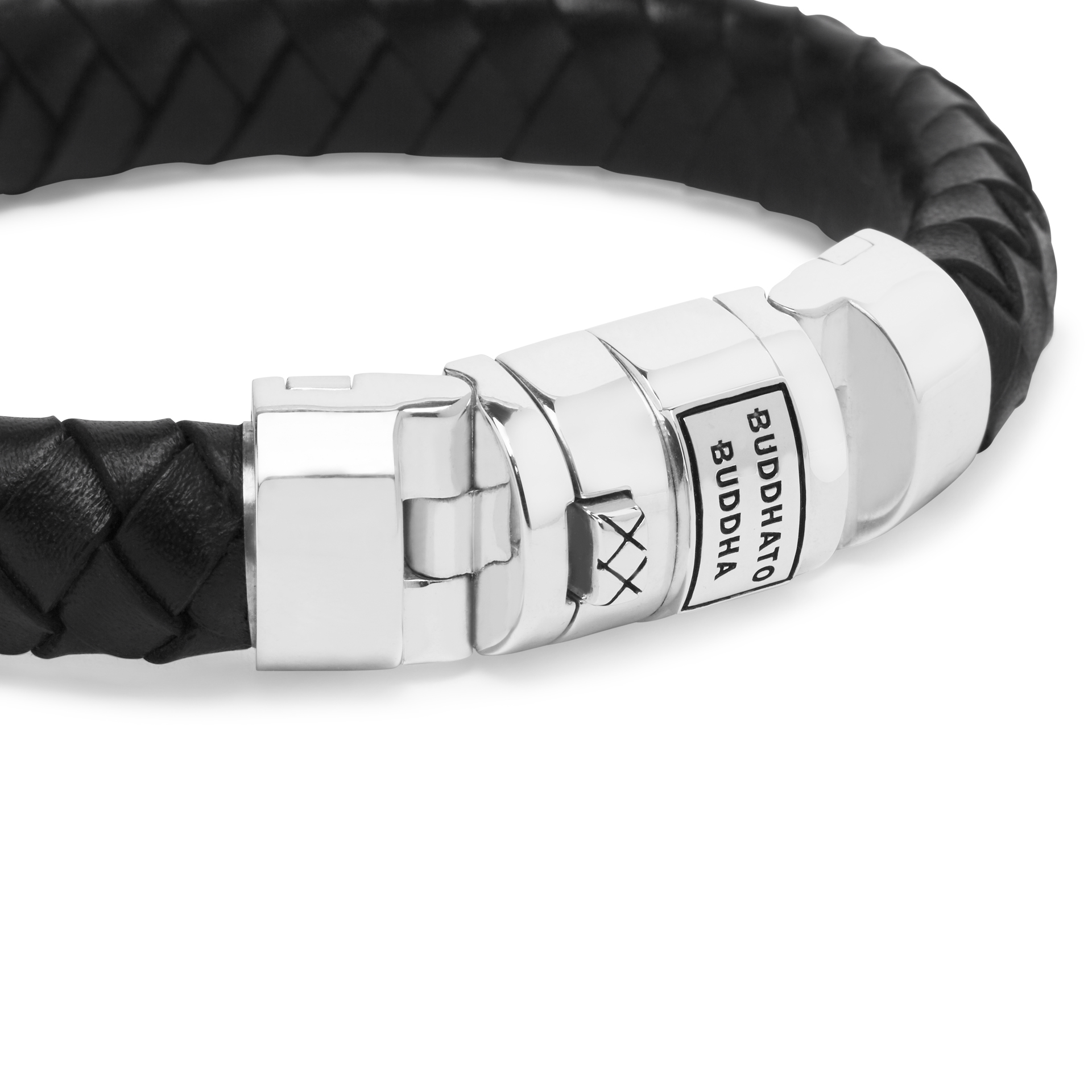 Armband Ben Customized set 008BL van zwart leer/ sterling zilver