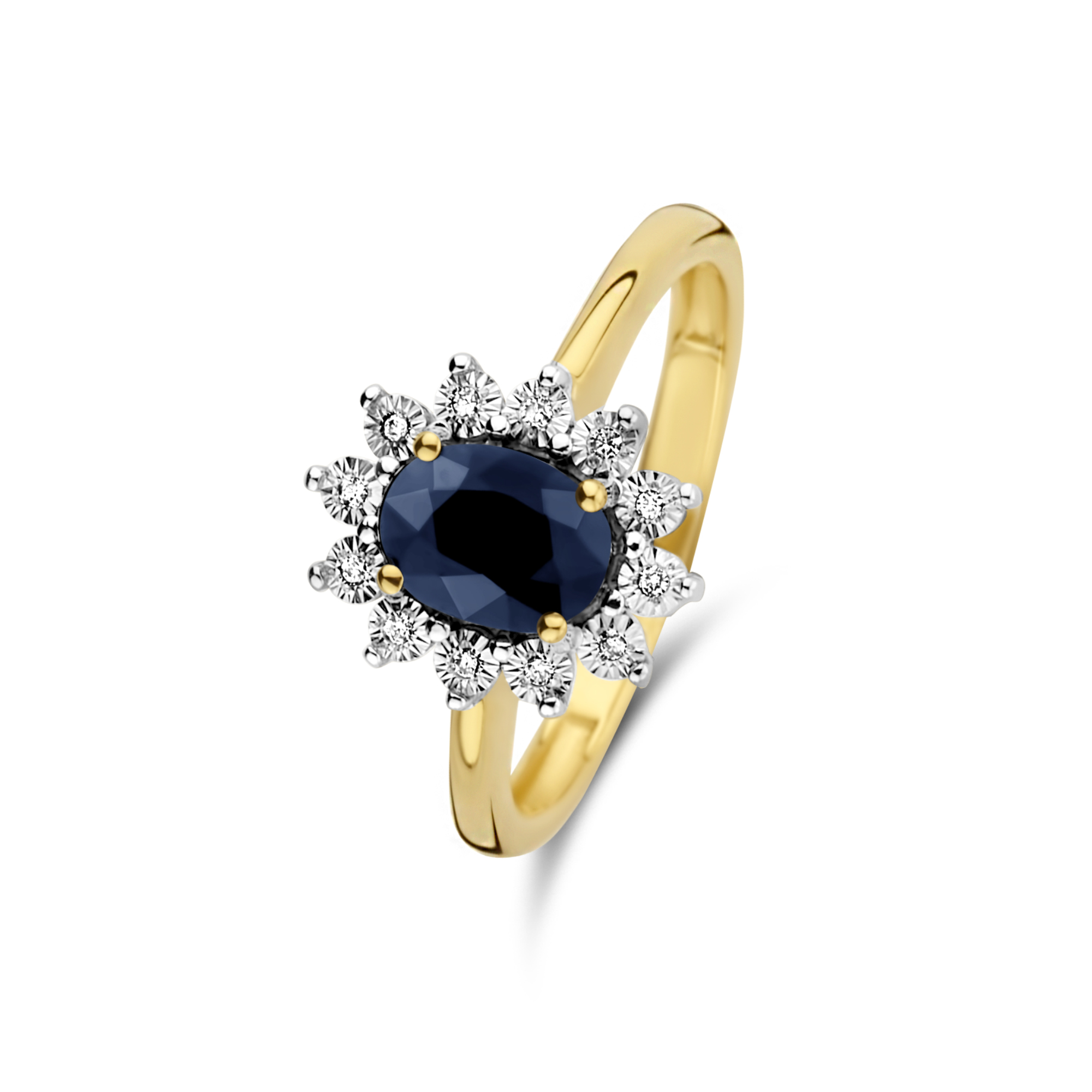 Geelgouden ring met saffier en diamant R480-L35016B-SA-YW