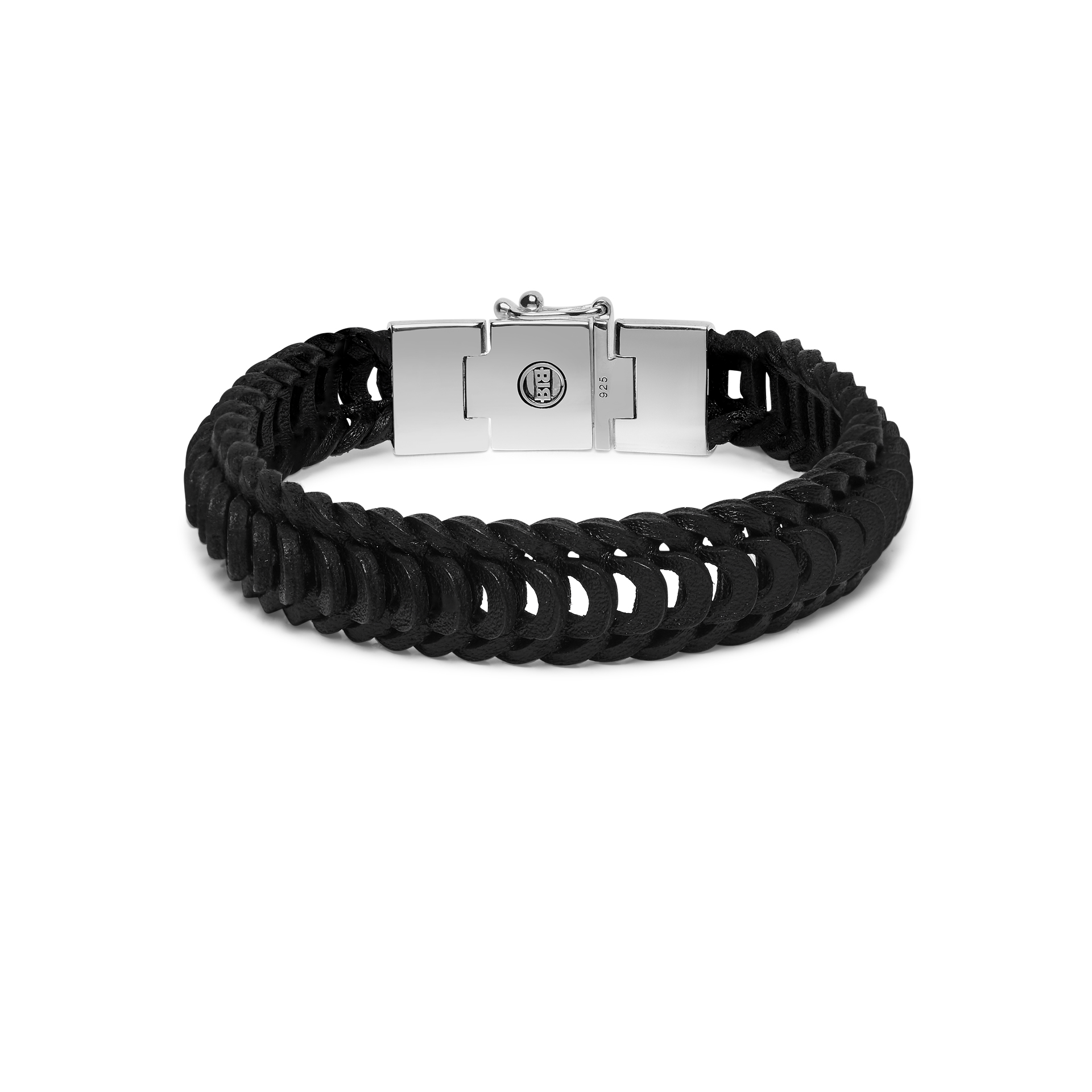 Armband Lars Leather Zwart Black van sterling zilver - 122BL Armband Lars Leather Zwart Black van sterling zilver - 122BL