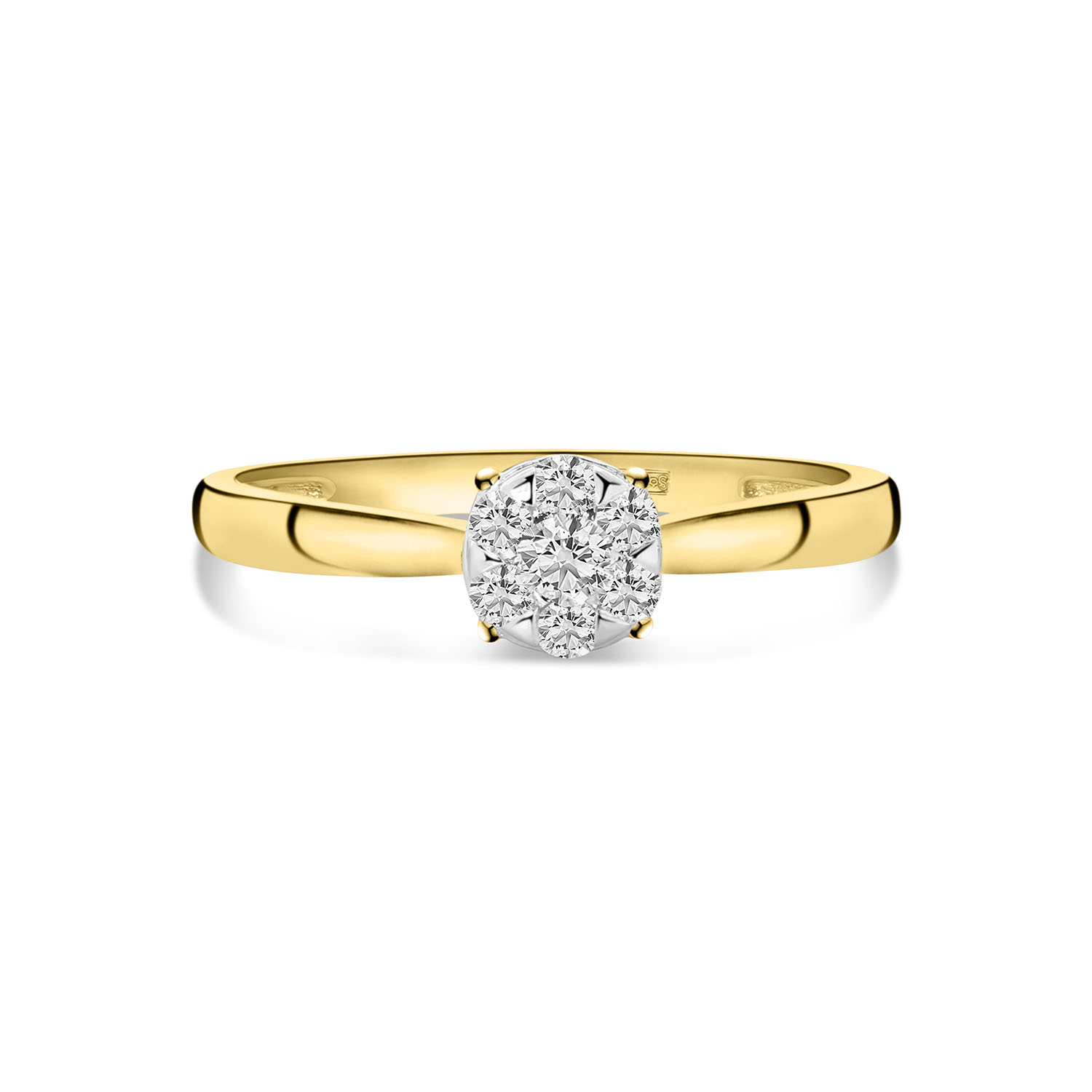 Geelgouden ring rond met witgouden details en diamanten R480-RR010304ADI-YW