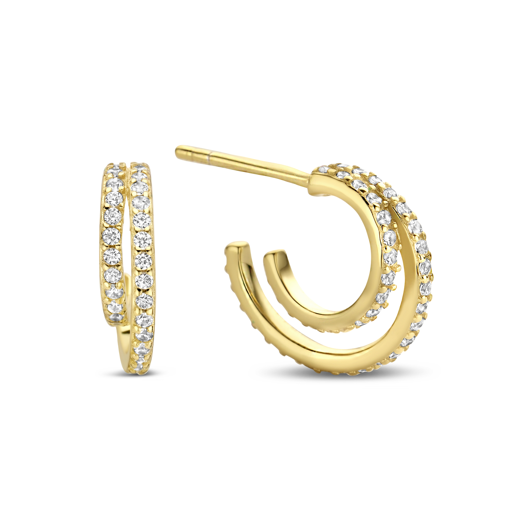 Sterling zilveren gold plated oorringen met zirkonia