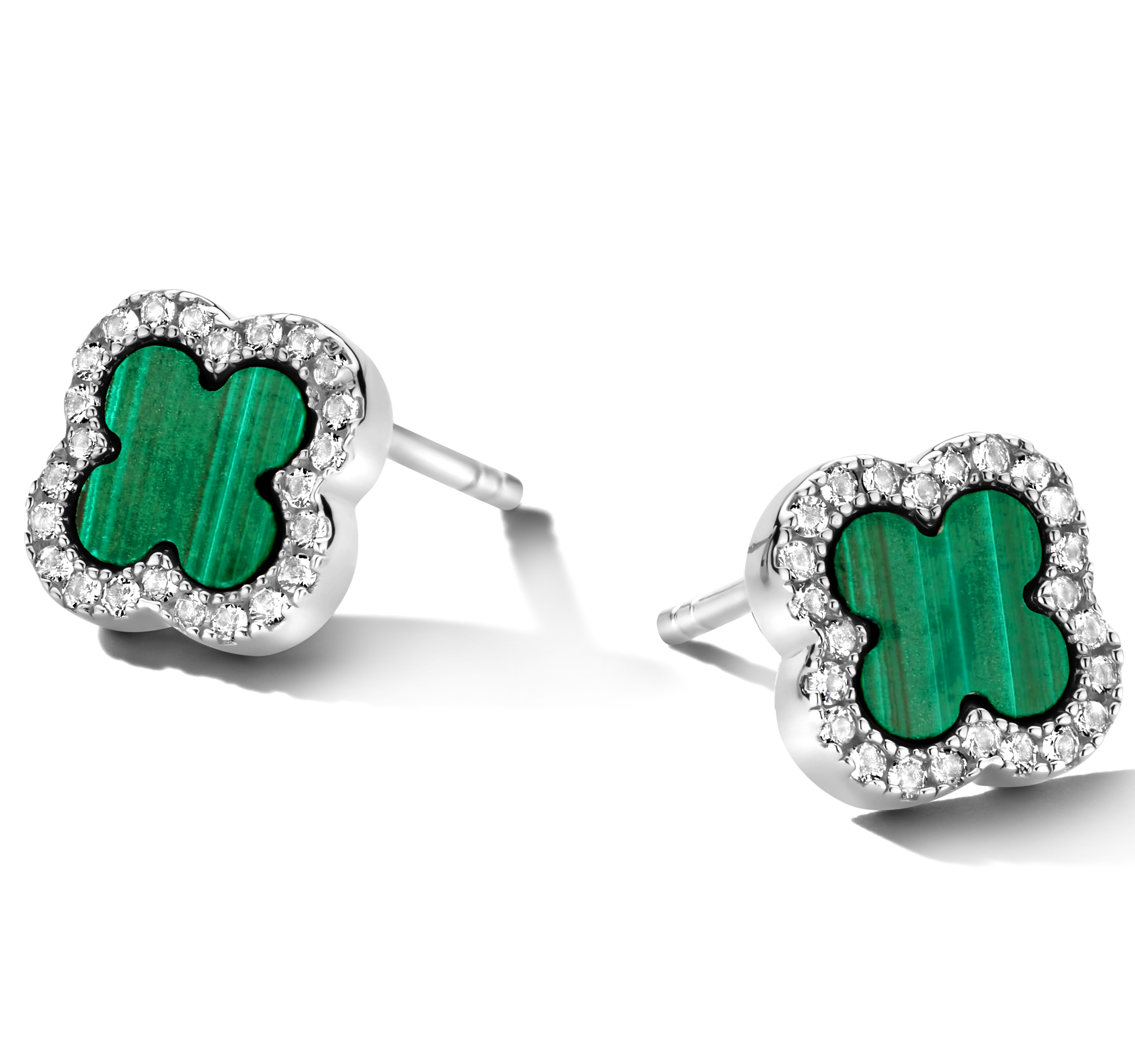 Oorknoppen Klaver sterling zilver met Malachiet en Topaas - SCE7666MAT
