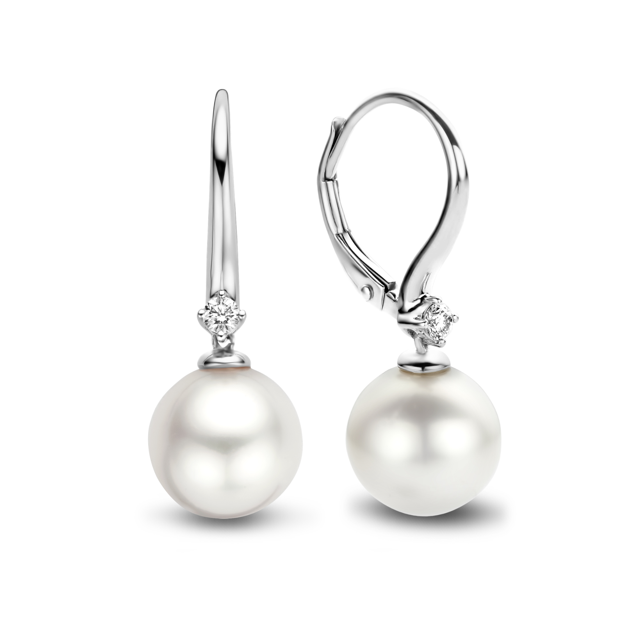 Witgouden oorhangers met parel en diamant E480-EG020024BWP-W