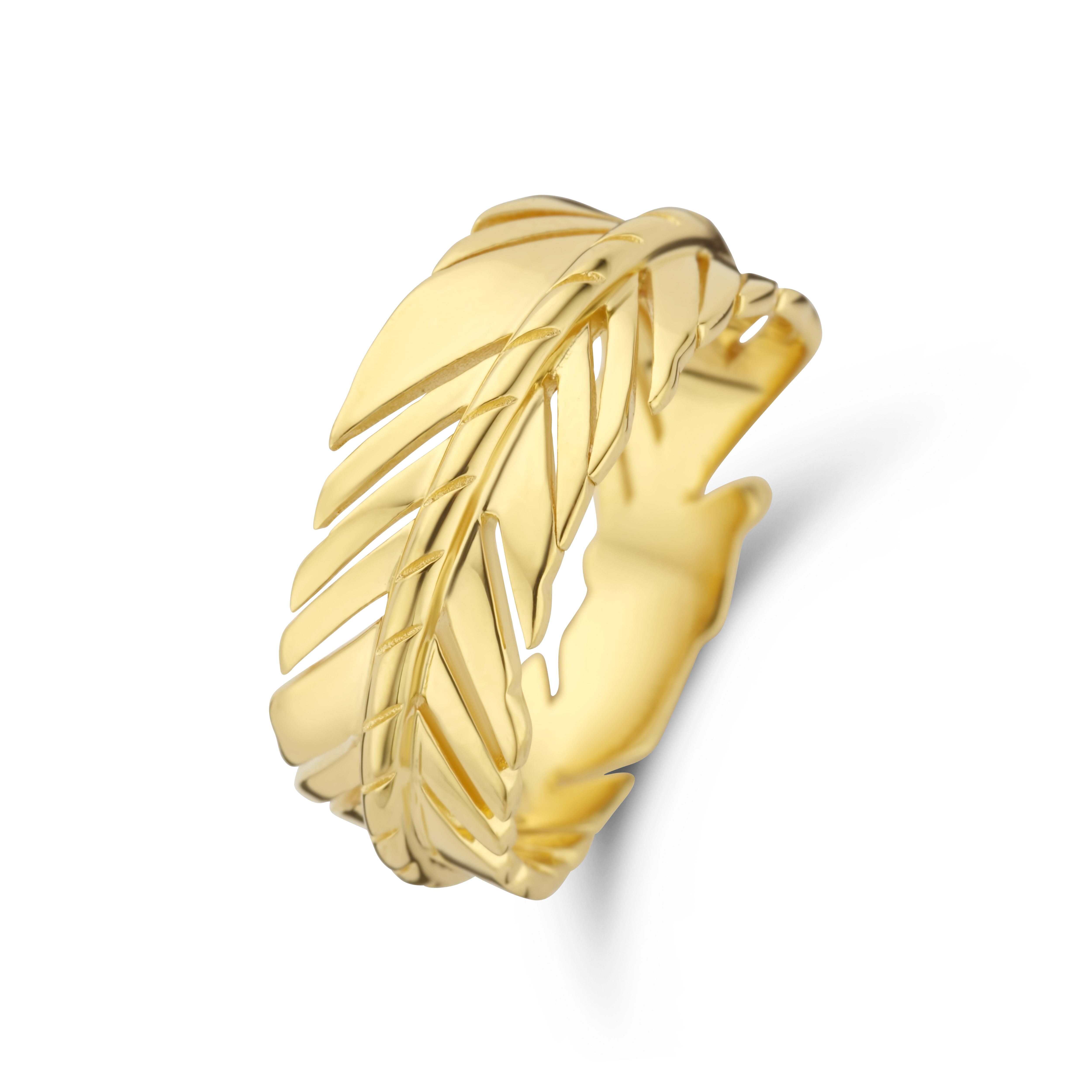 Zilveren gold plated ring met veren