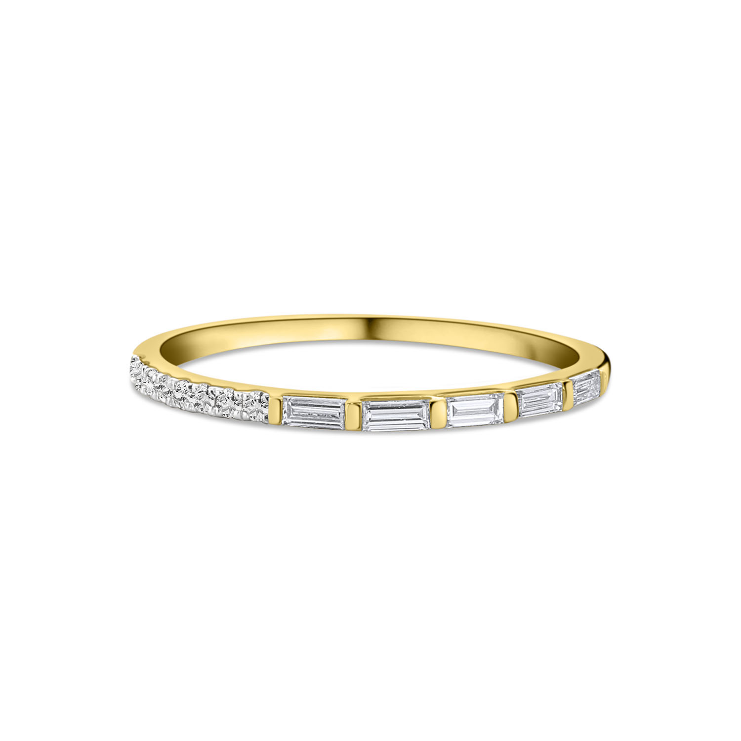 Geelgouden aanschuifring met briljant en baguette geslepen diamanten R480-RC120045ADI-Y