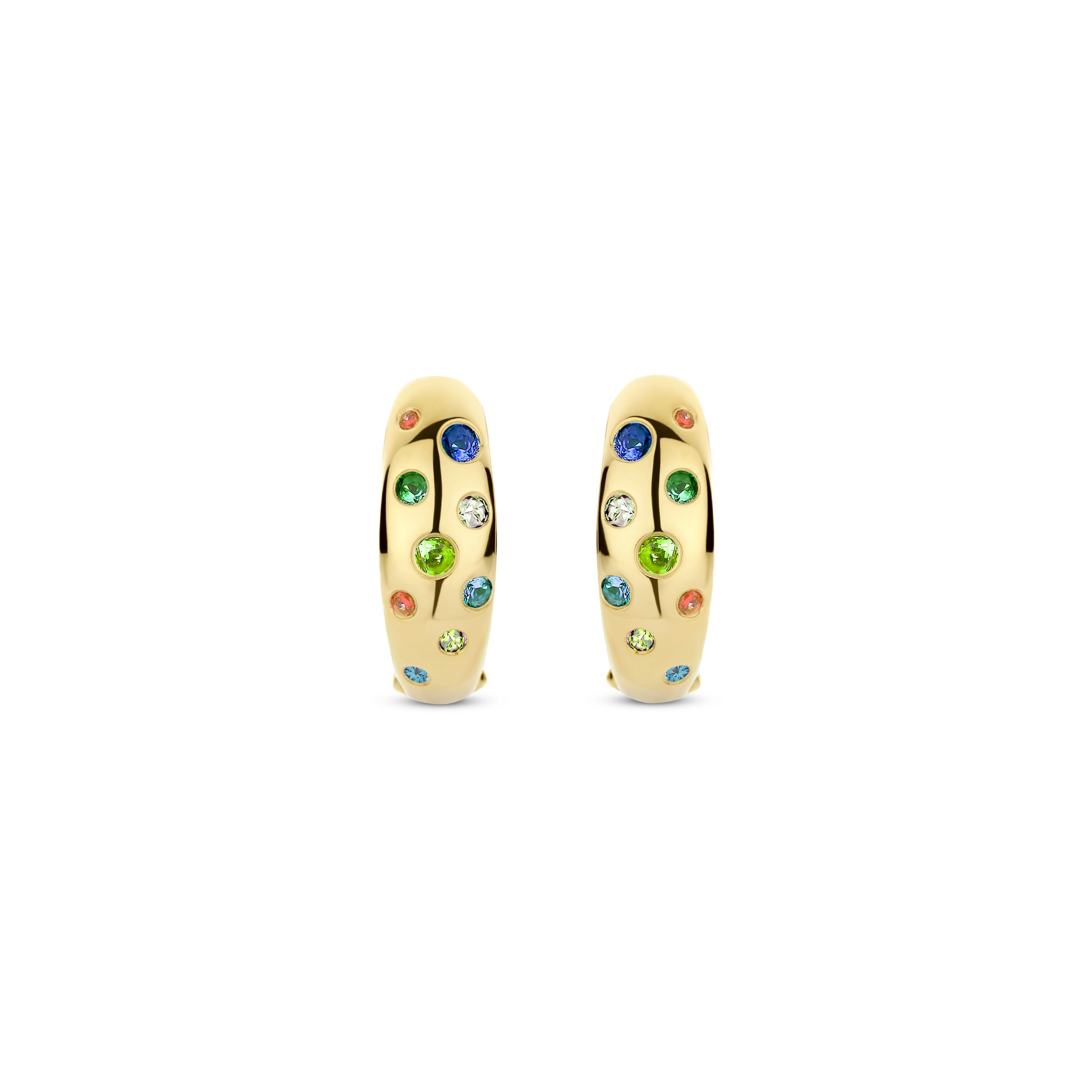 Oorringen gold plated met gekleurde zirkonia - 78006MC