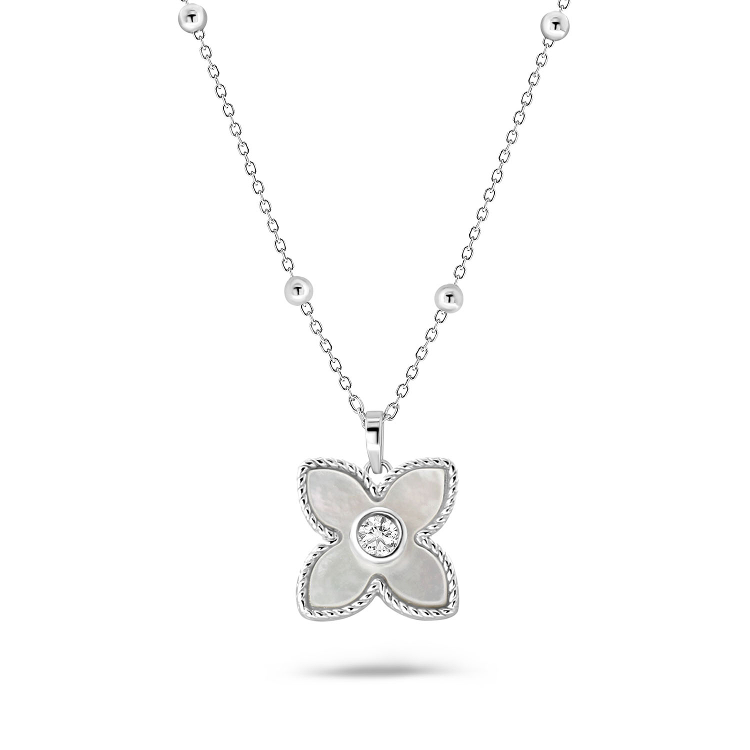 Ketting Bloem sterling zilver met Lab grown diamant - N01956