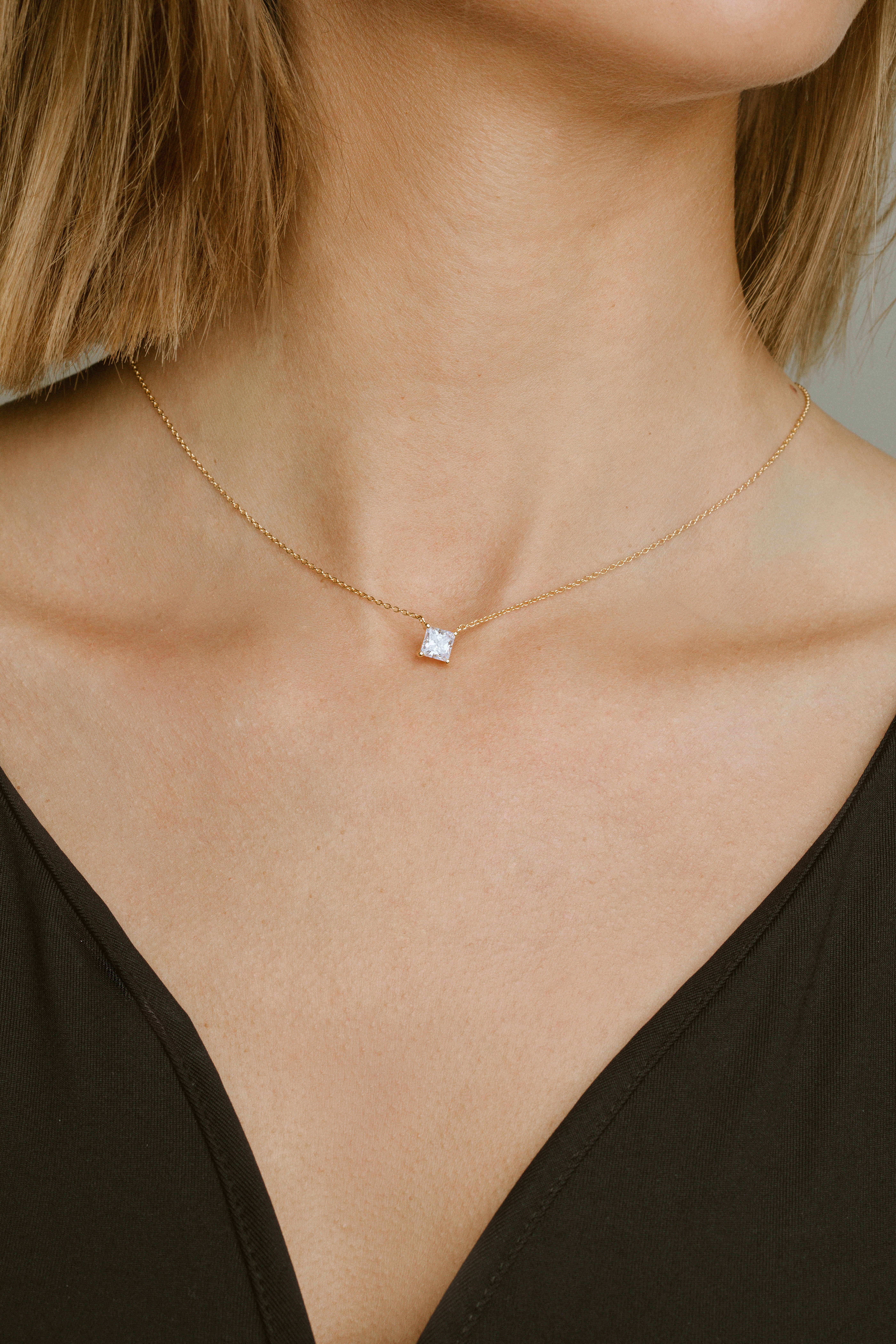 Ketting Ellera Quadrato gold plated  met zirkonia - SJ-N42279-CZ-YG