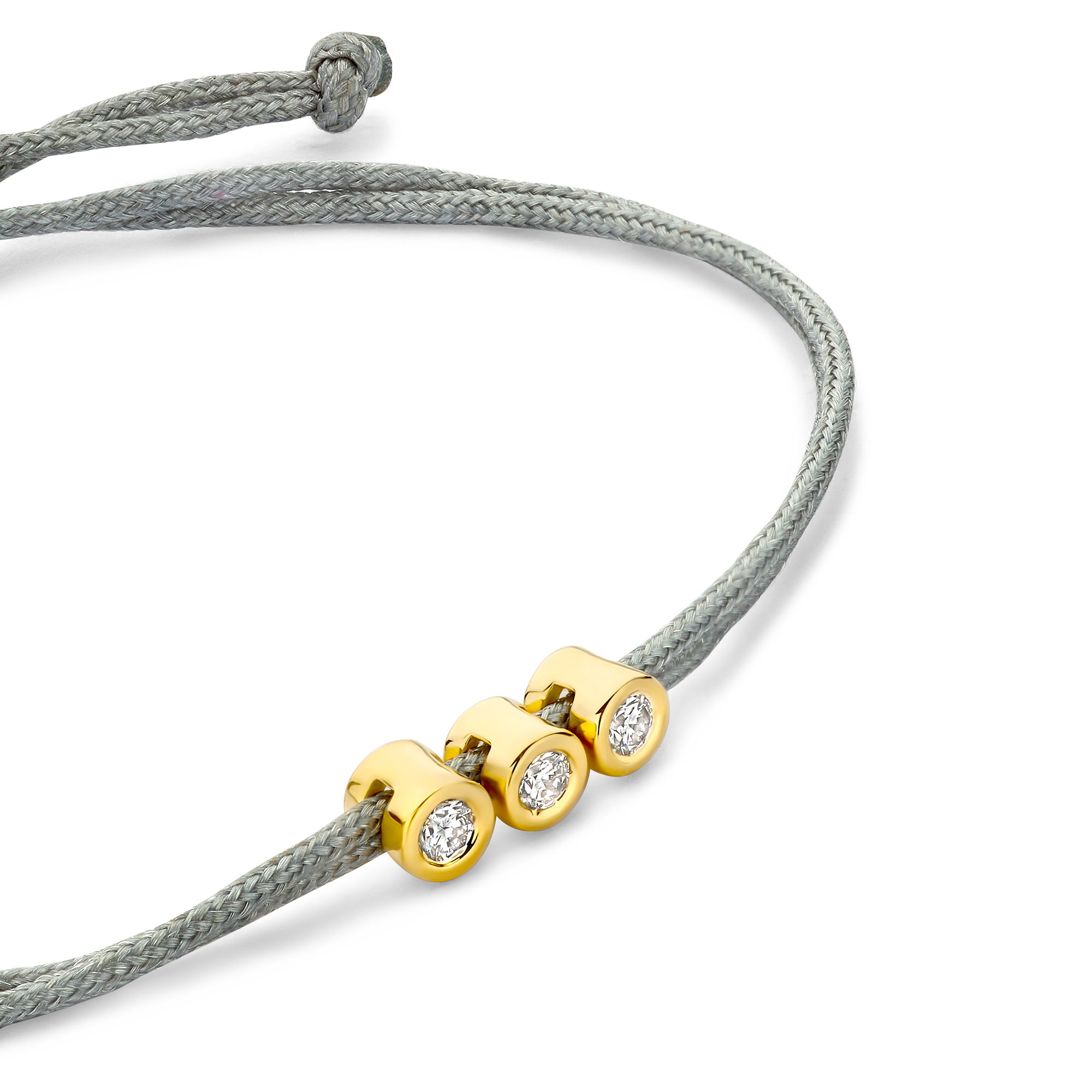 Koordarmband Grijs met drie lab grown diamanten - BN005-3-04-GP Koordarmband Grijs met drie lab grown diamanten - BN005-3-04-GP