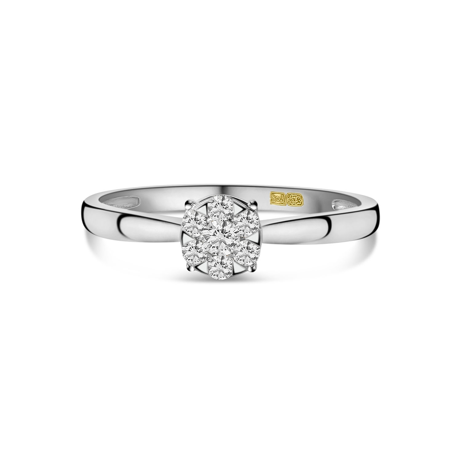 Witgouden ring entourage met diamant R480-RR010304ADI-W