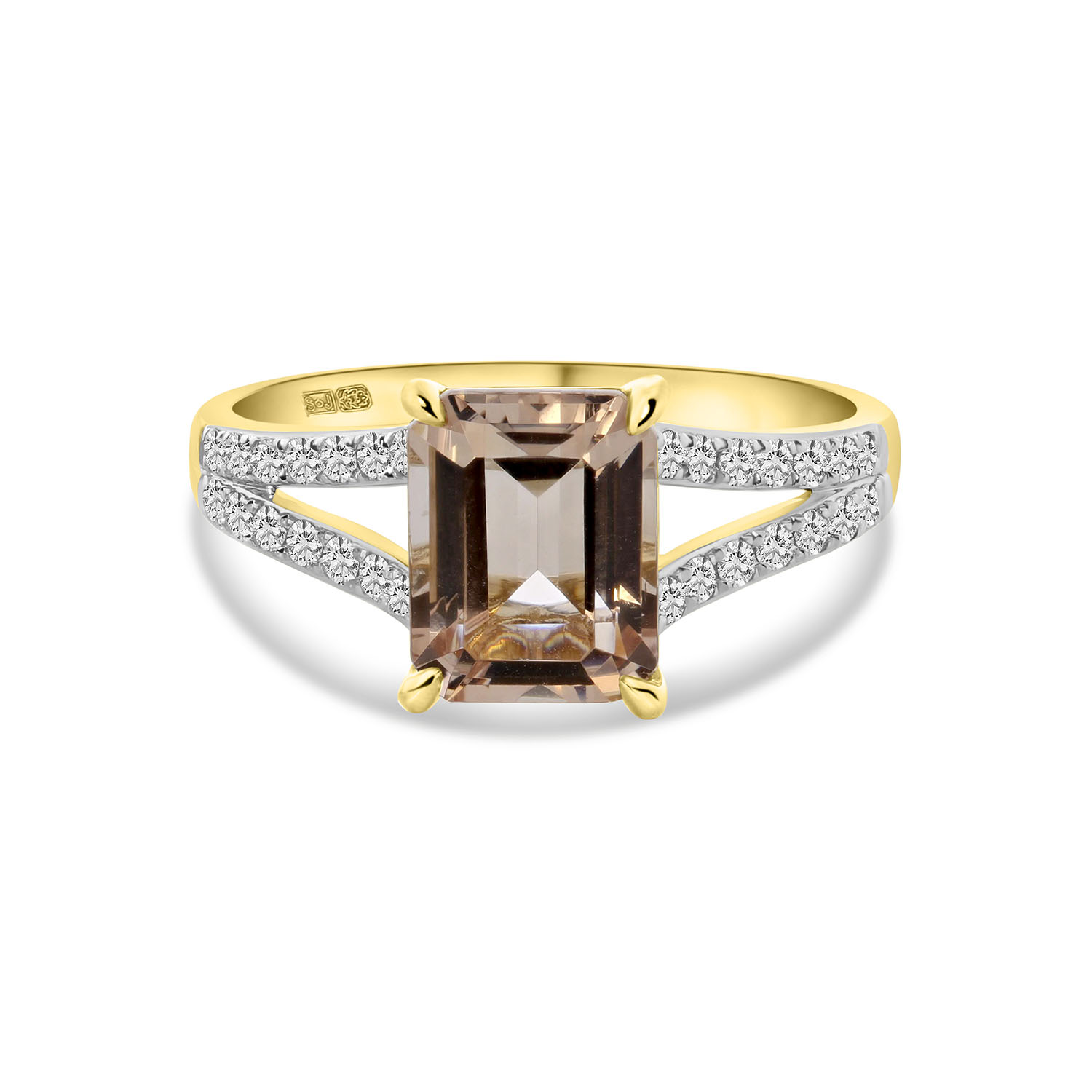 Geelgouden ring met baguette morganiet en diamanten R092-81981R001-MN-Y