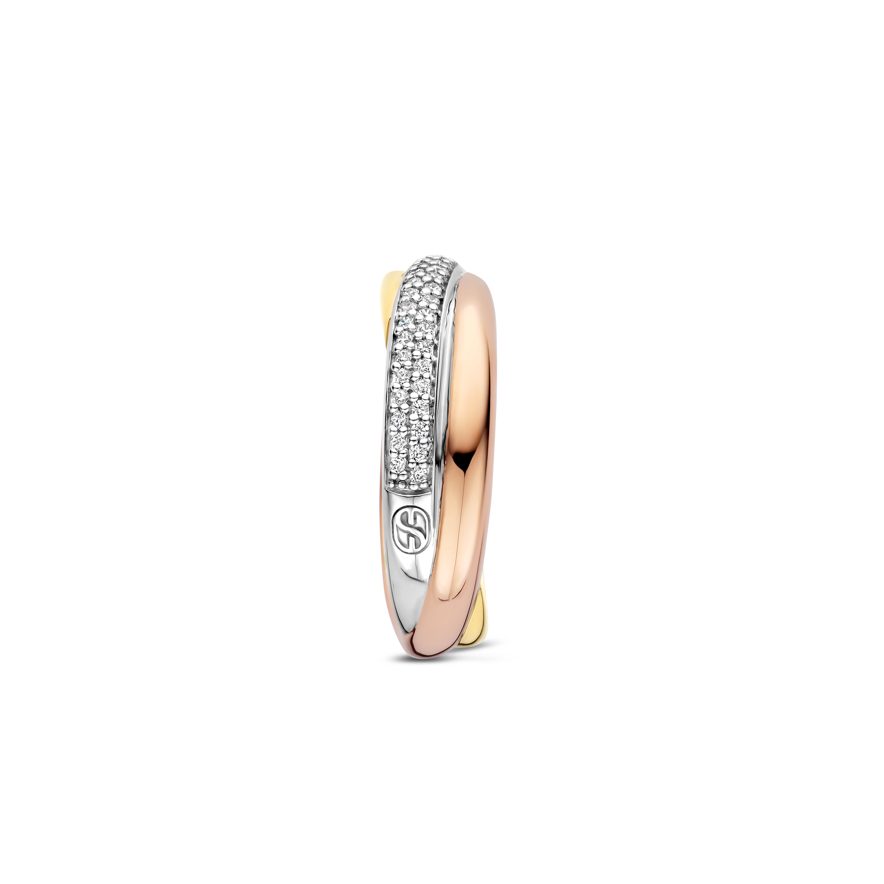 Ring gold plated Tricolor met zirkonia - 12343ZT