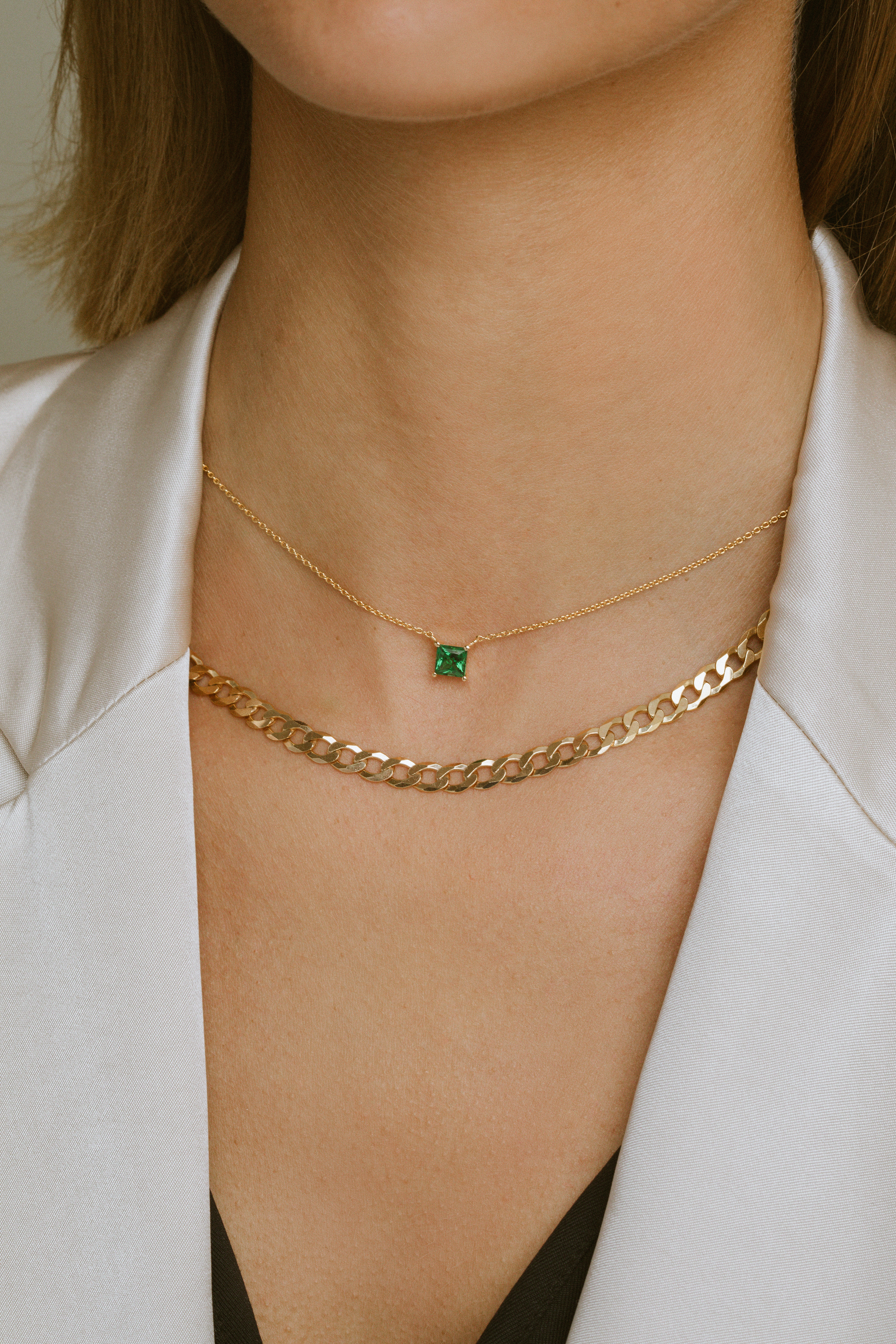 Ketting Ellera Quadrato gold plated  met groene zirkonia - SJ-N42279-GCZ-YG-450