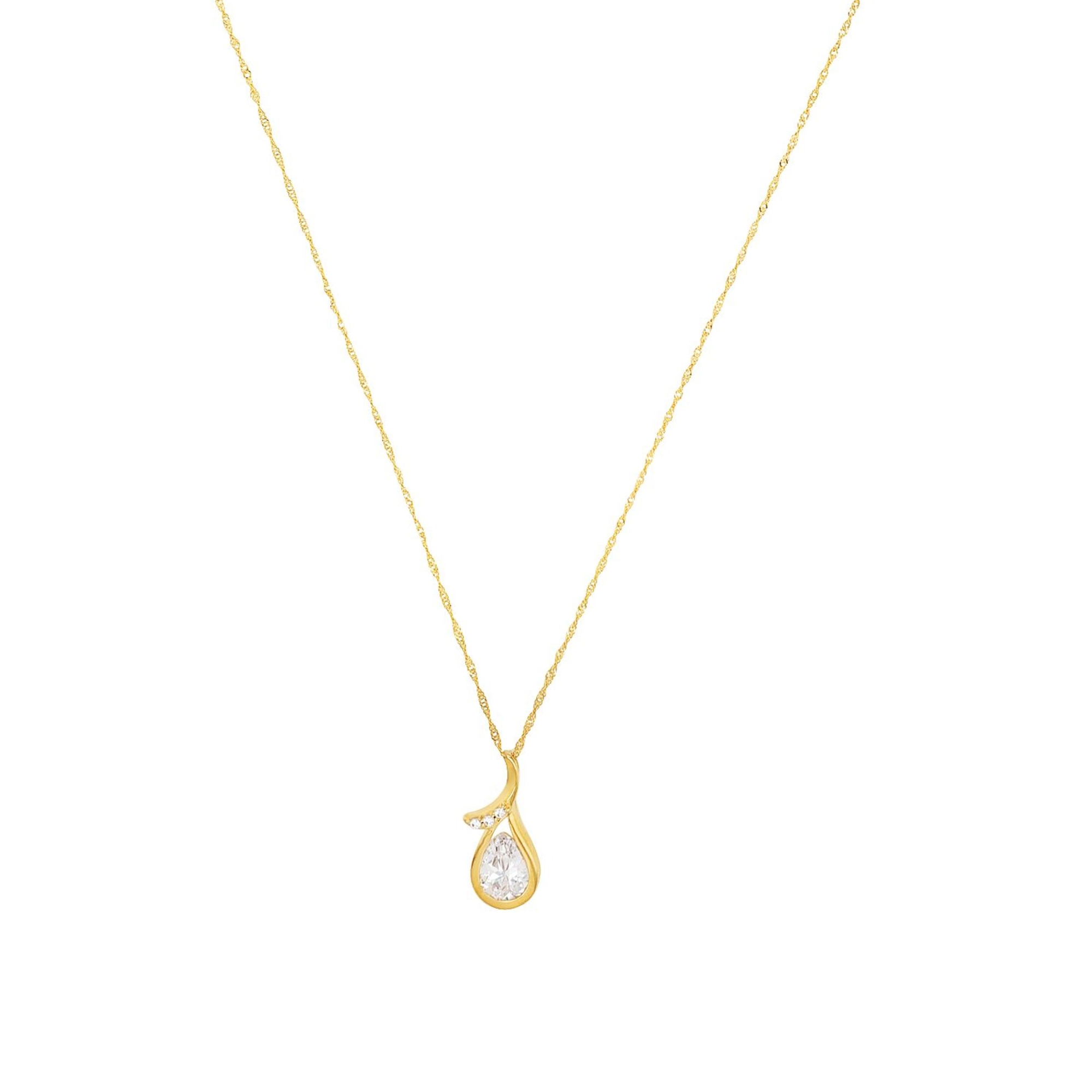 Ketting geelgoud met druppelvormige zirkonia hanger - 2020116