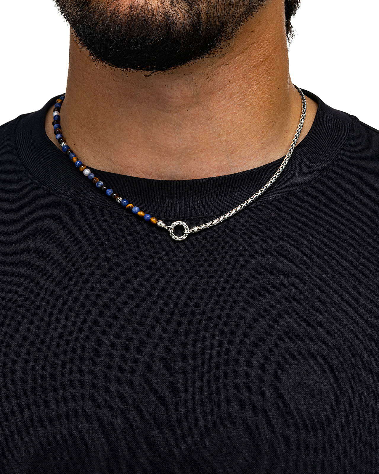 Ketting Spirit Bead Tiger Eye Sodalite Pearl Silver - 177TIS