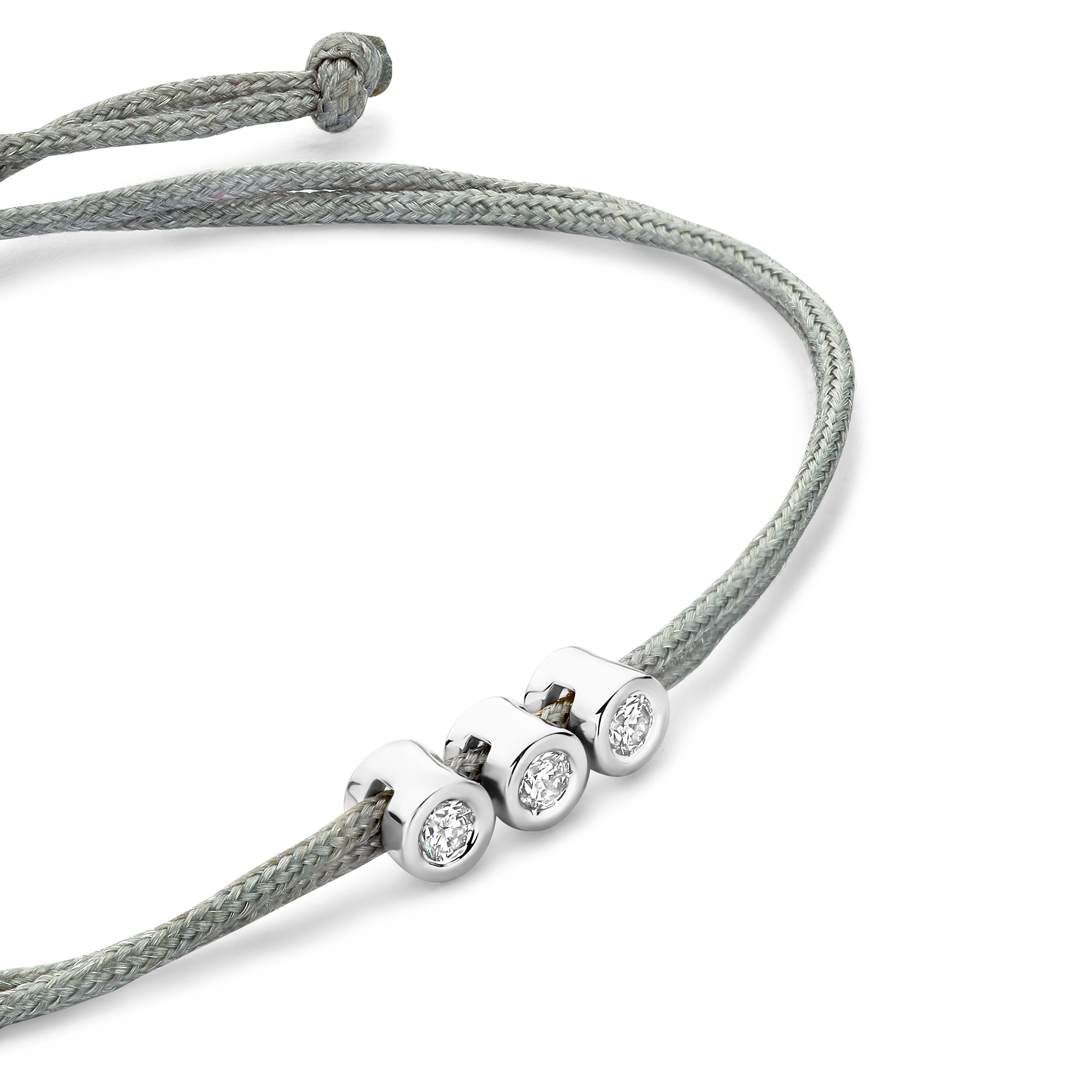 Koordarmband Grijs met drie lab grown diamanten - BN005-3-04-S