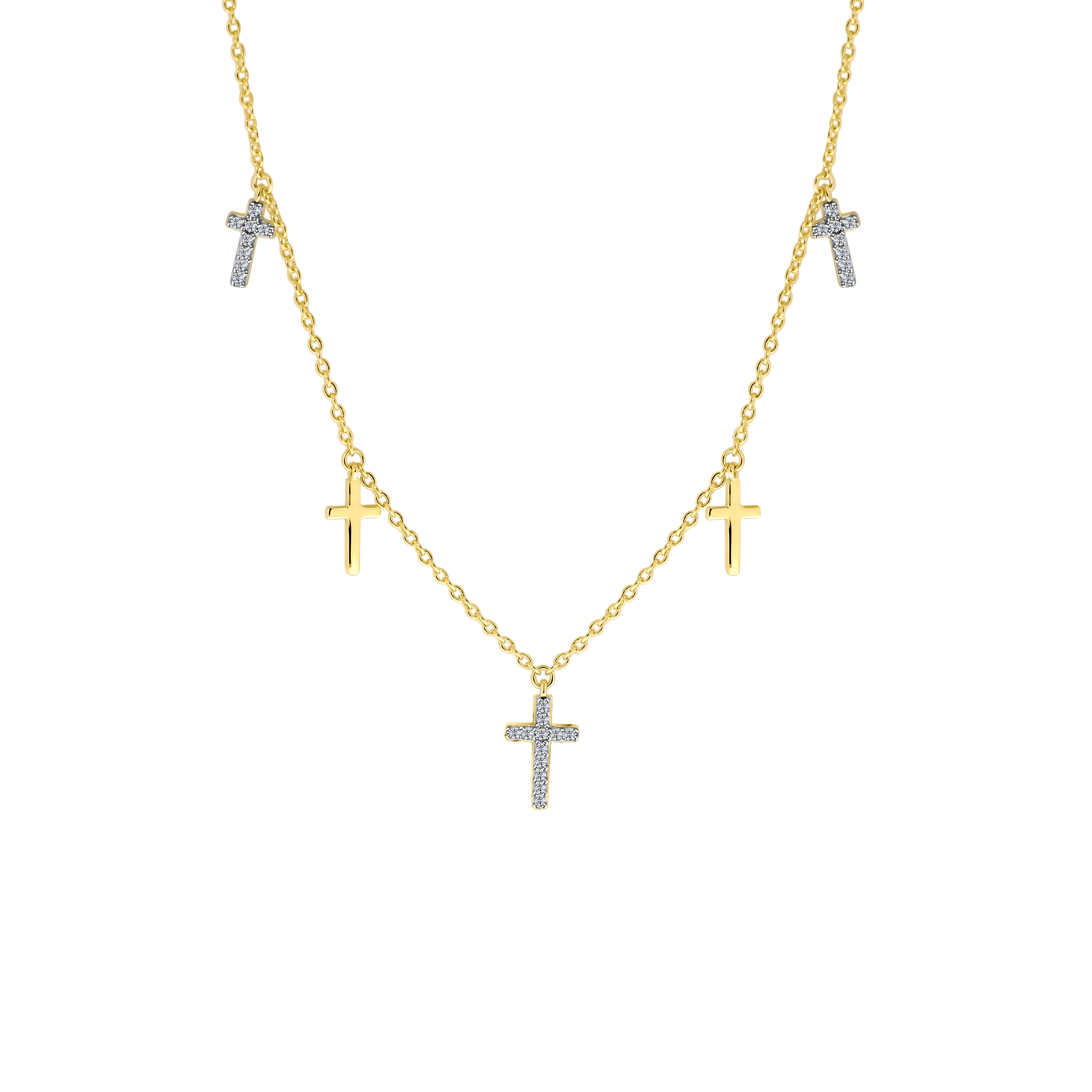 Sterling zilveren goud vergulde collier kruis met zirkonia 213C0147-430