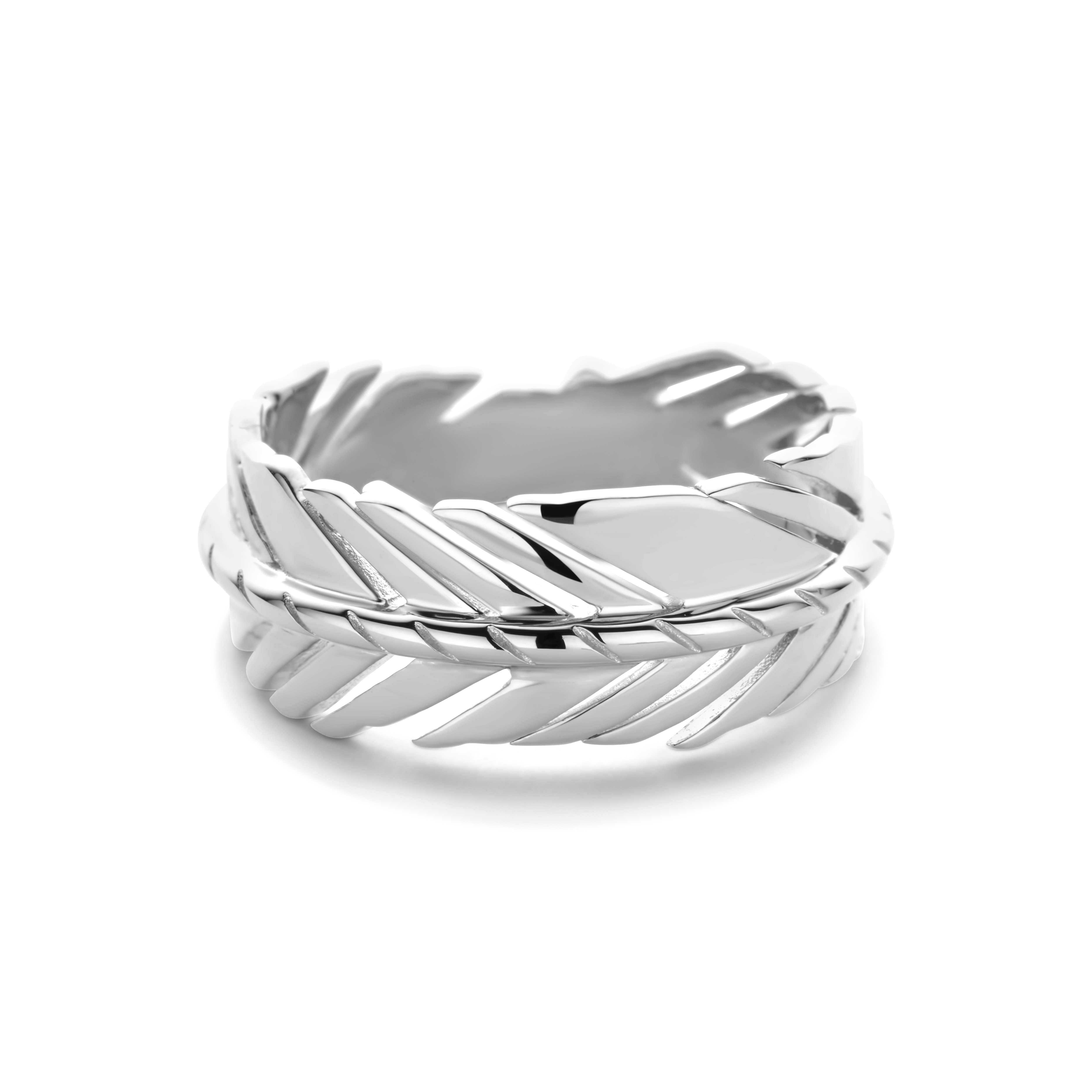 Zilveren rhodium plated ring met veren