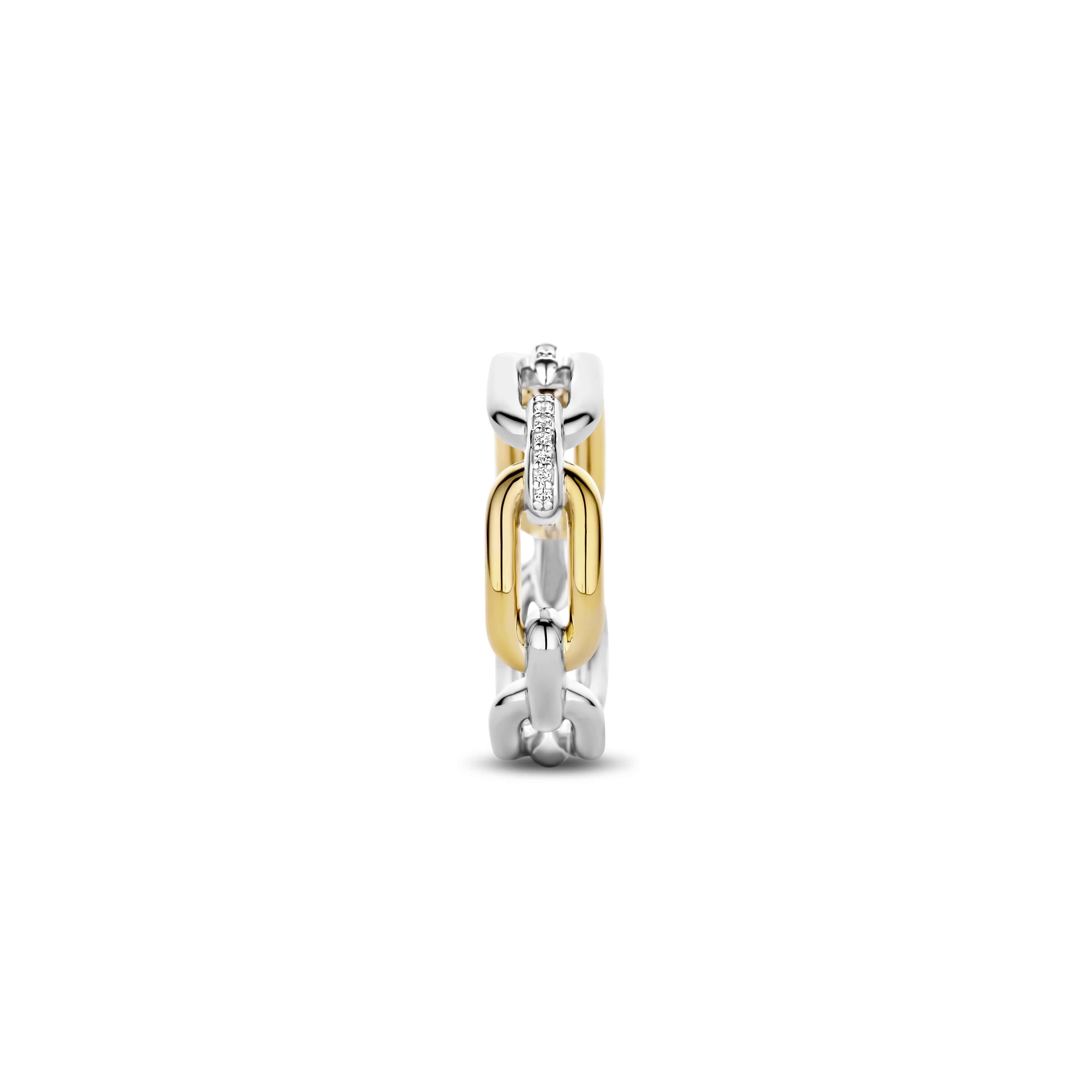 Ring gold plated  schakels met zirkonia - 12205YS