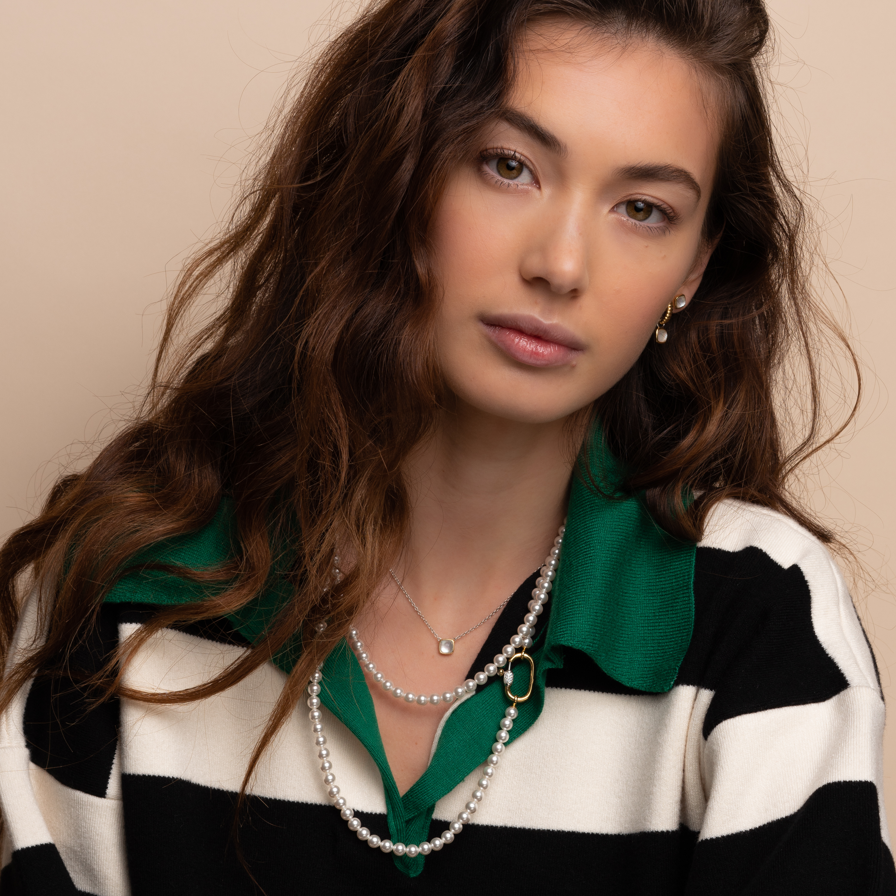 Parelketting van gold plated  met zirkonia 3993PW/110