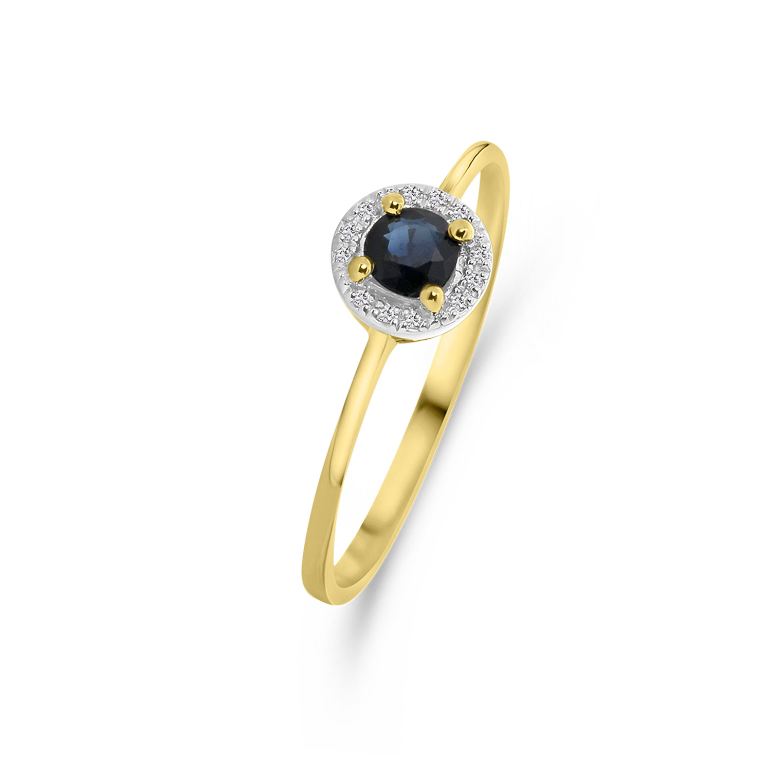 Geelgouden ring saffier en diamanten entourage R382-R304204-SA-Y