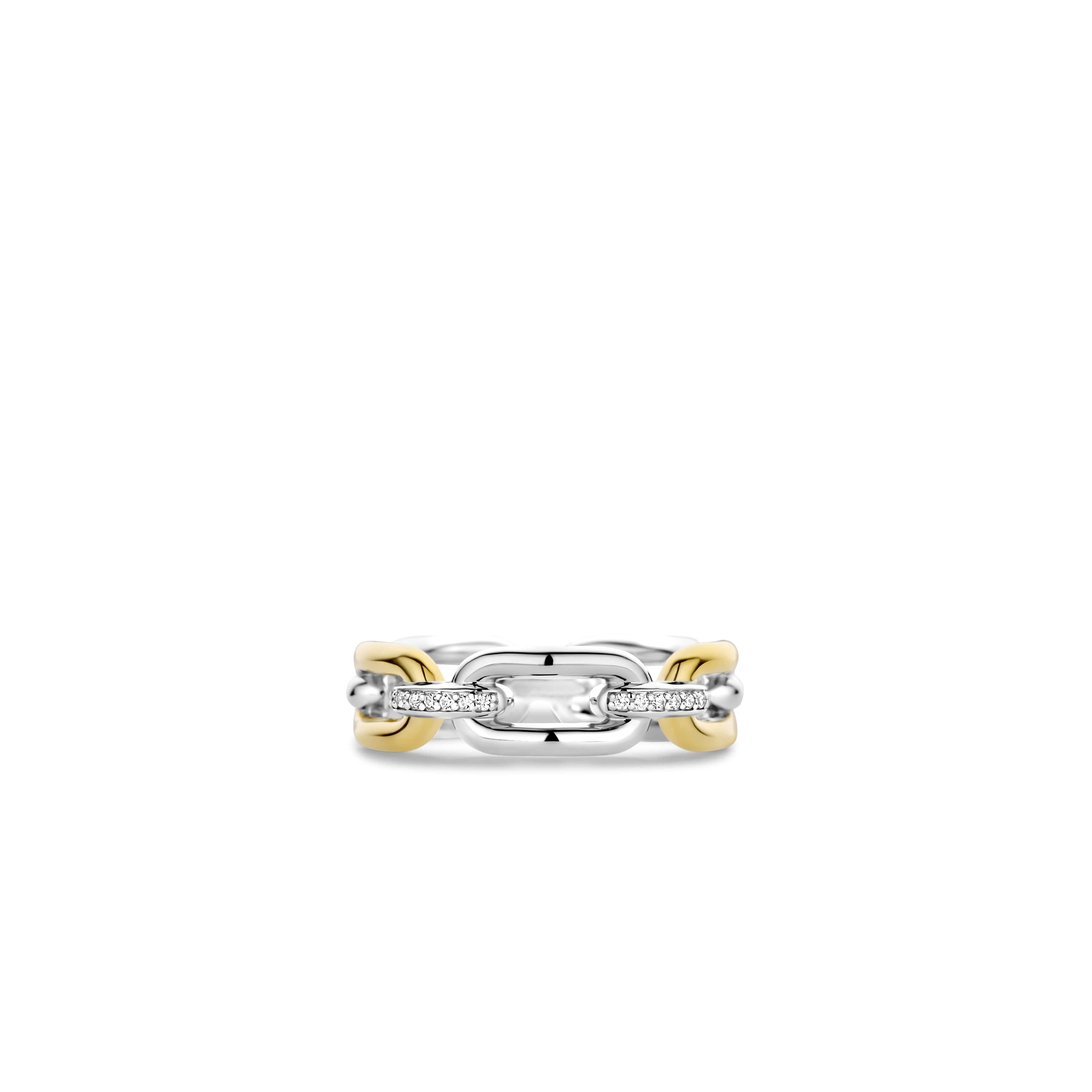 Ring gold plated  schakels met zirkonia - 12205YS