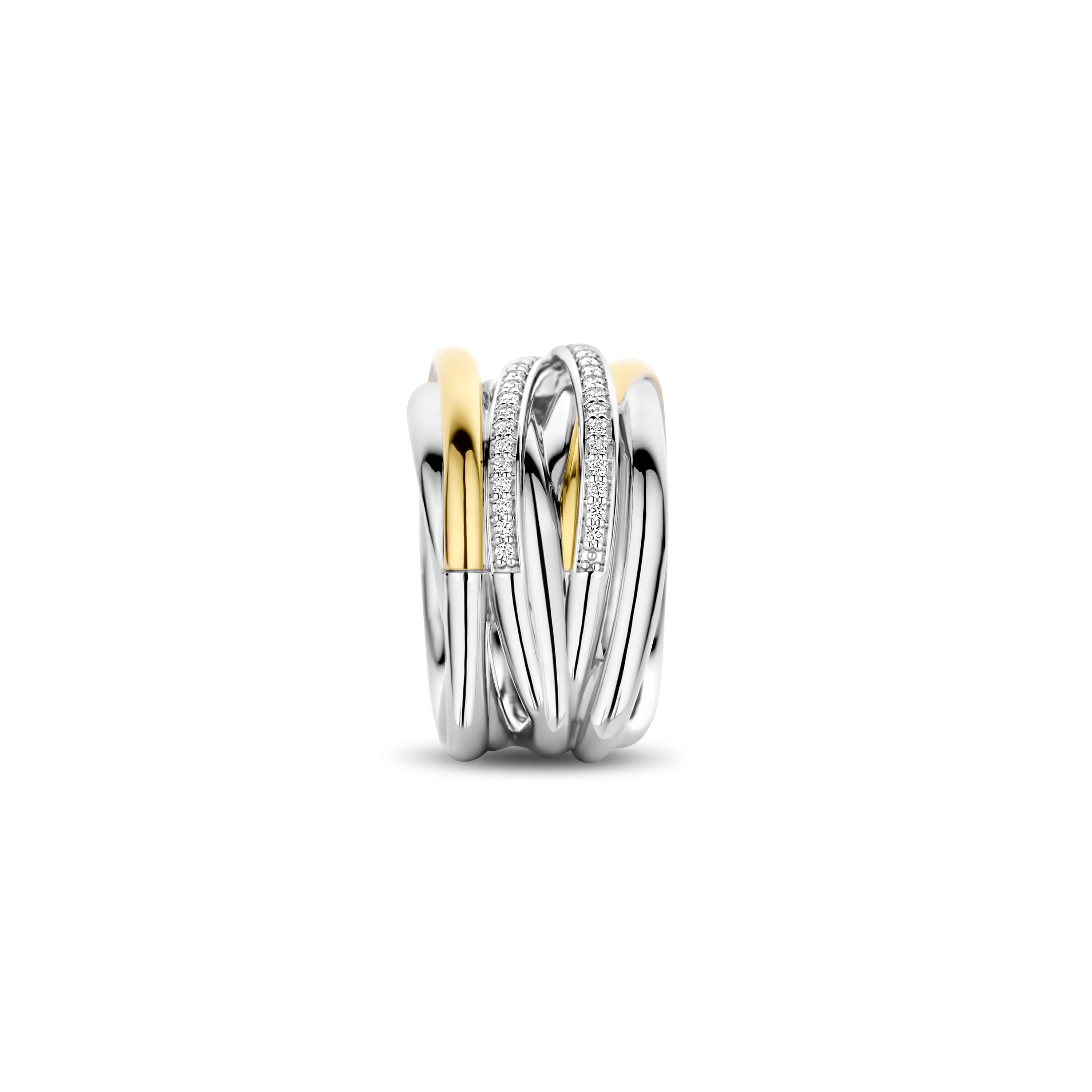 Ring  gold plated met zirkonia stenen - 12067ZY