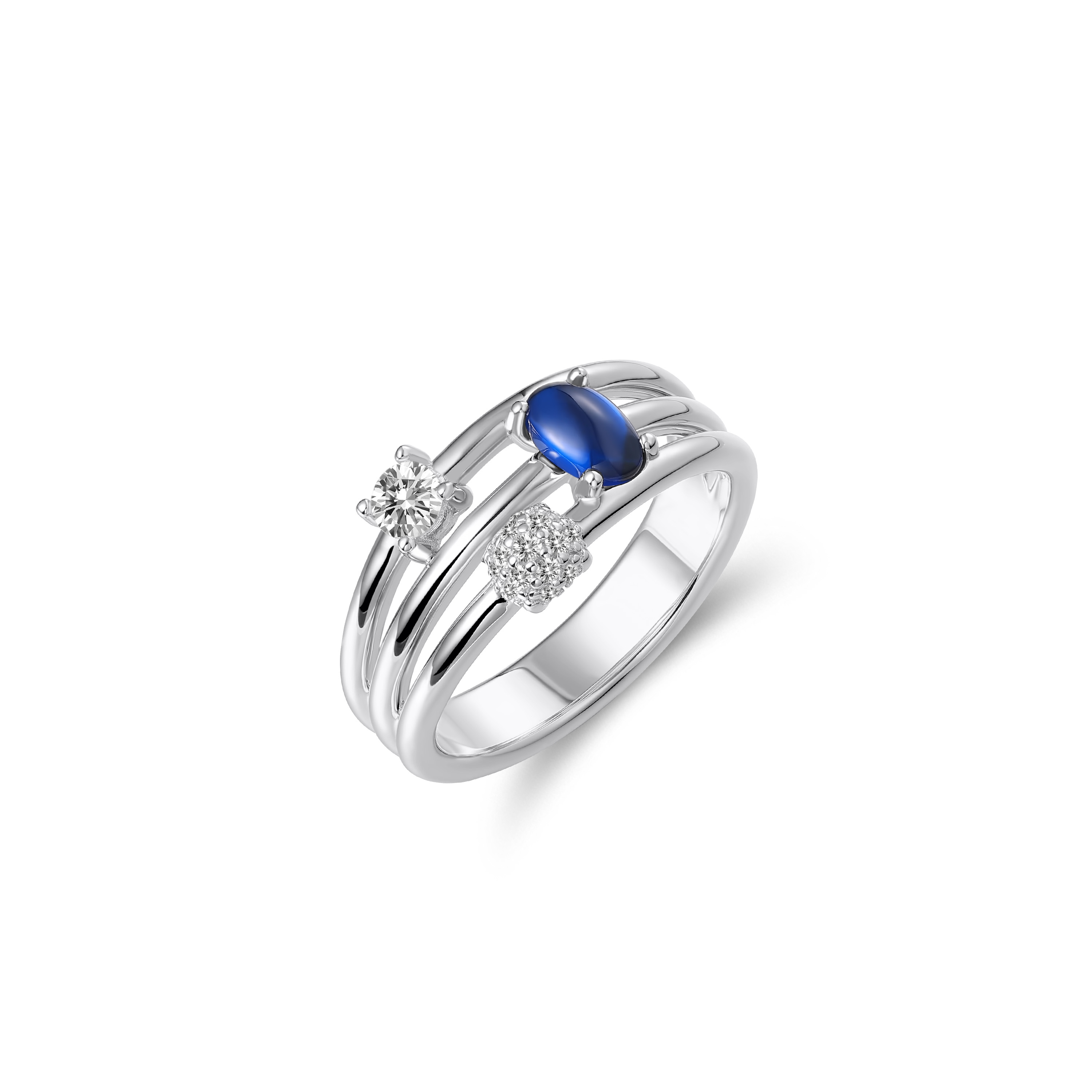 Sterling zilveren ring met blauwe steen en zirkonia R474B