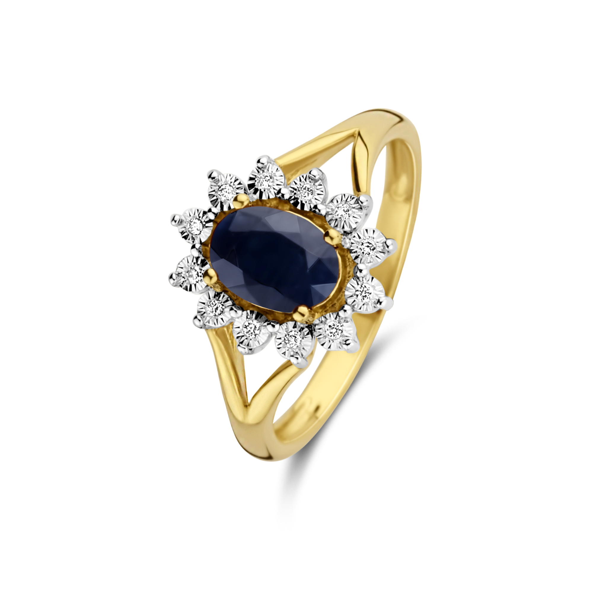 Geelgouden ring met saffier en diamant R480-34115B-SA-YW
