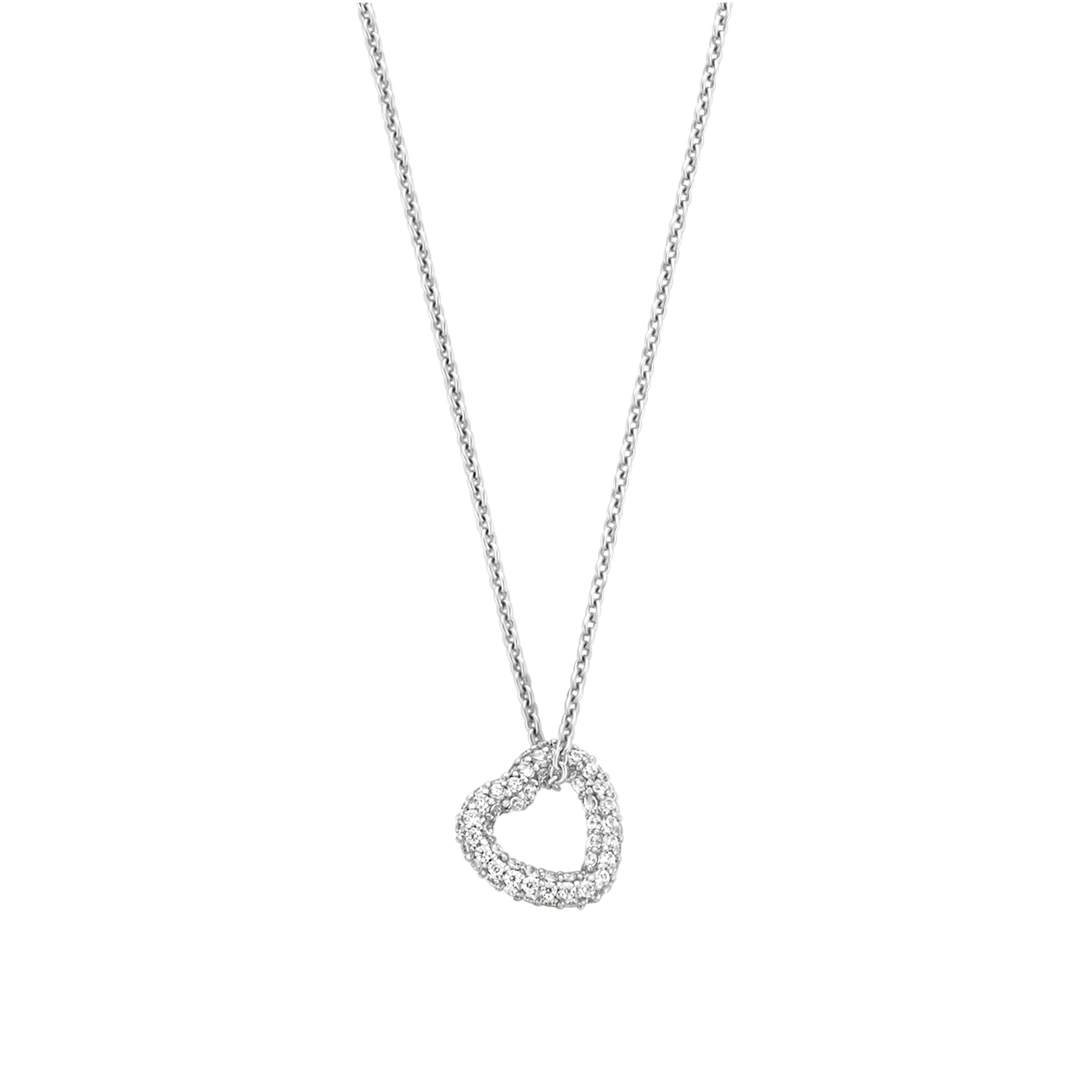 Ketting van sterling zilver met zirkonia hart hanger - 34022ZI/42