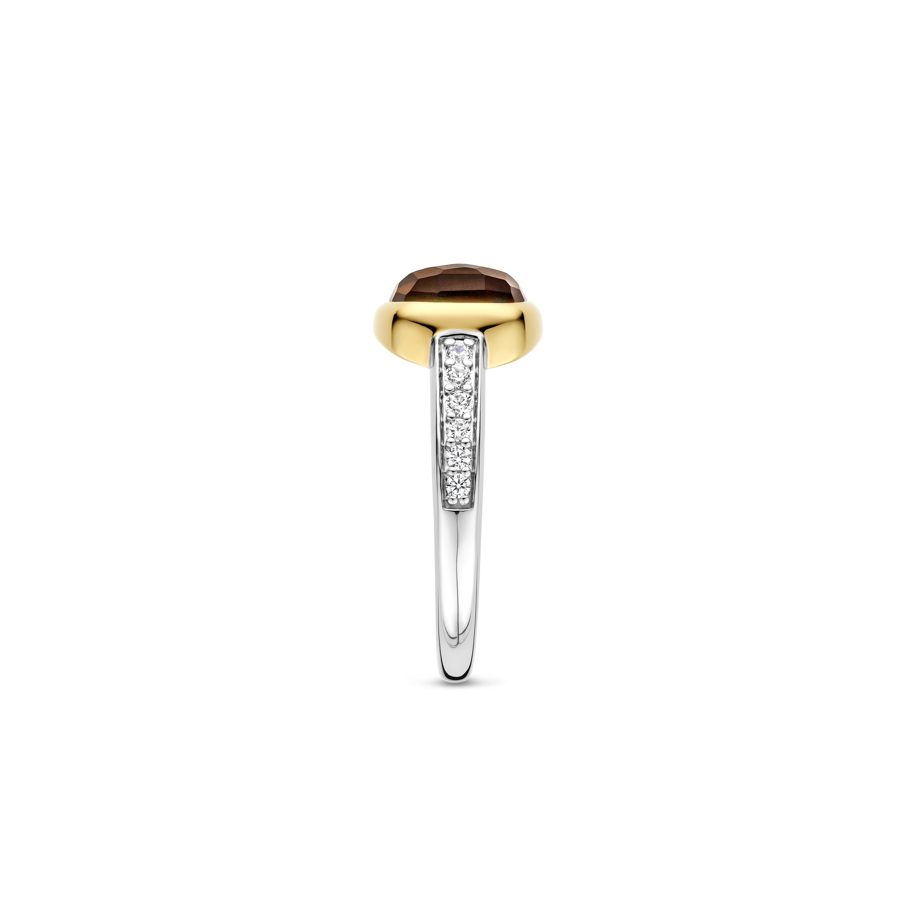 Ring gold plated met rookkwarts en zirkonia - 12398SQ