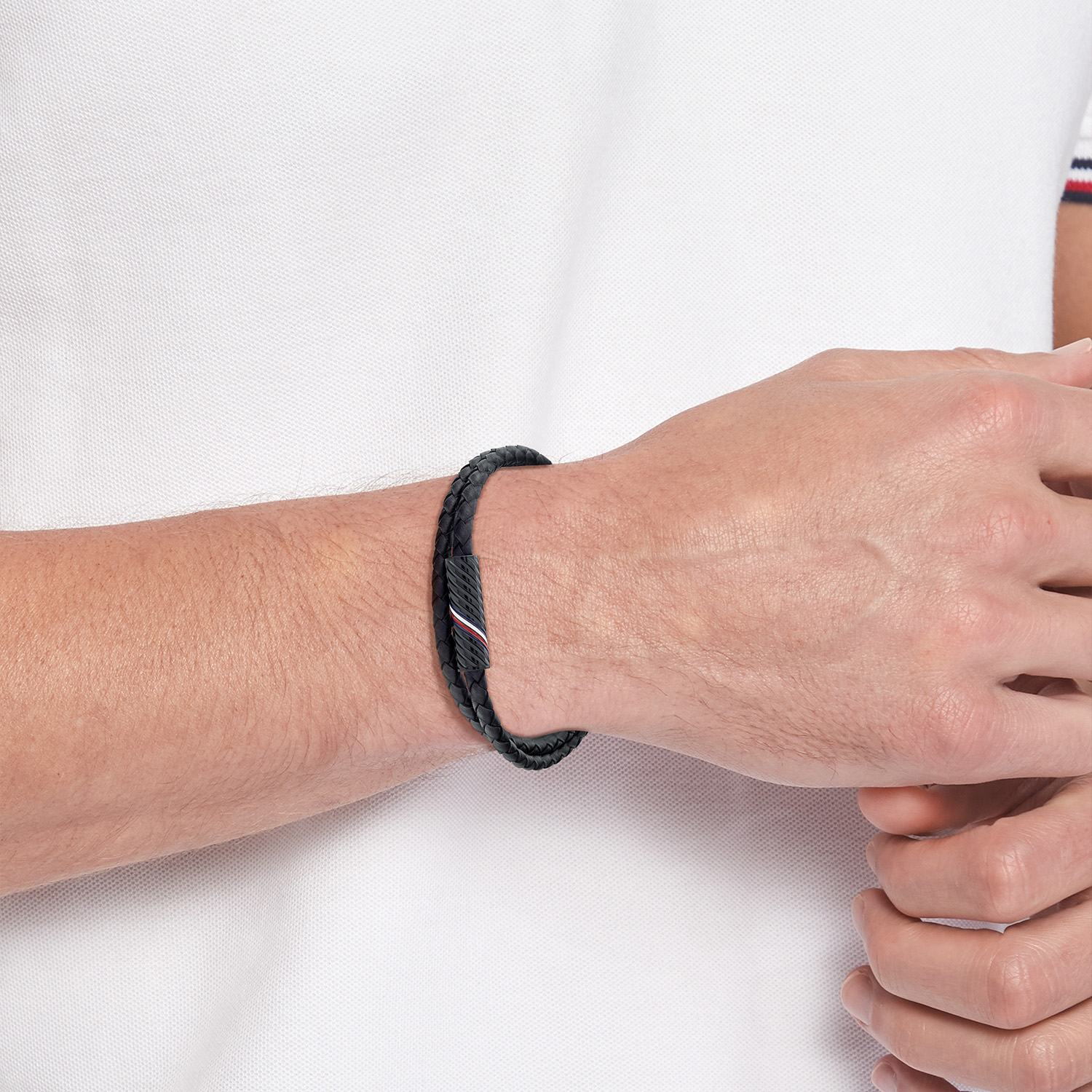 Gevlochten armband van leer met logo detail TJ2790469