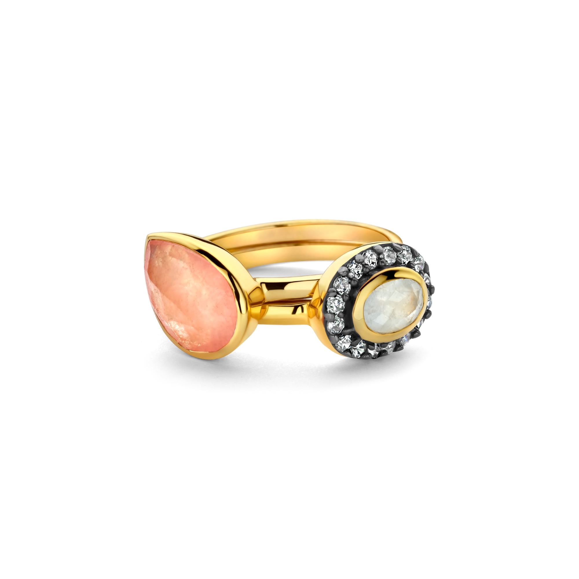 Ring van gold plated  met Jade, Calciet en Zirkonia 163S0171