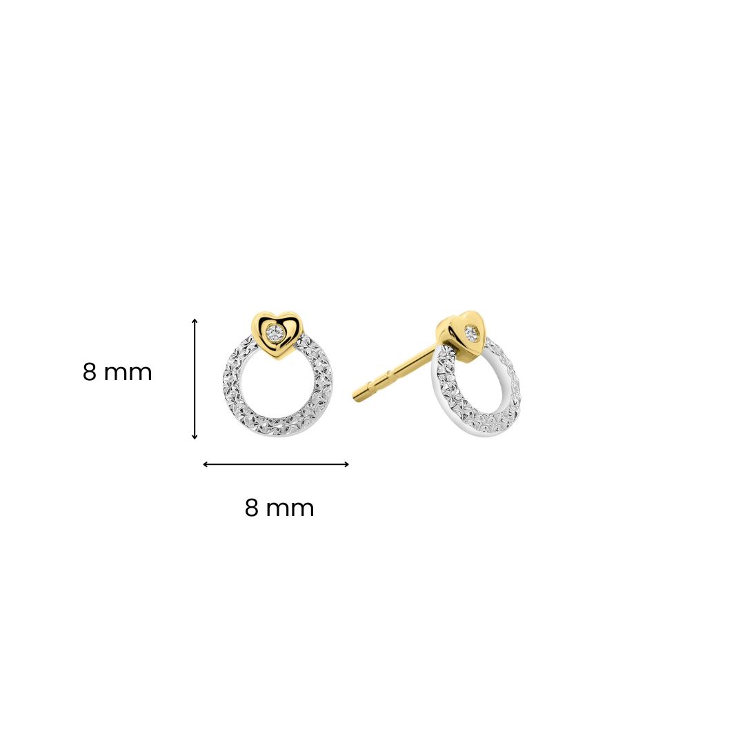 Geelgouden oorknoppen rond met hart E480-EG470005ADI-YW