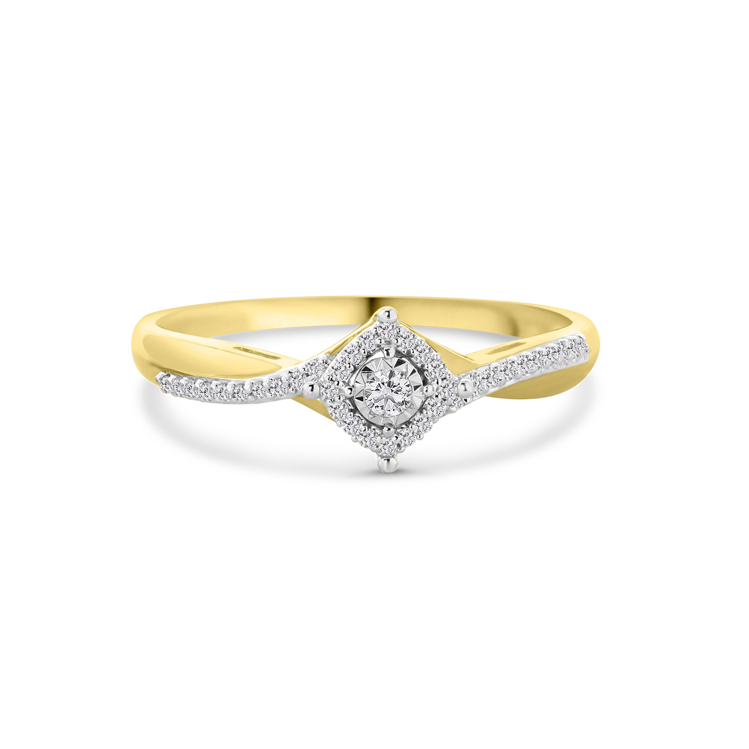 Bi-color ring met diamanten gedraaid R138-RG49775-YW