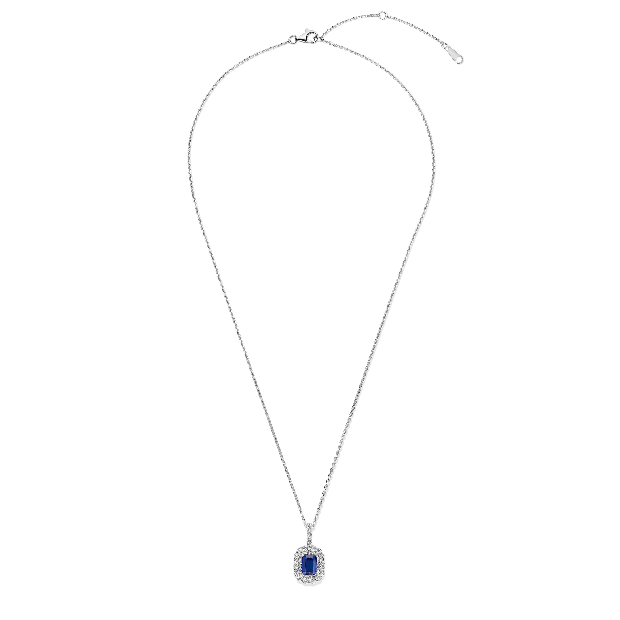 Ketting van sterling zilver met blauwe radiantvormige zirkonia - P18858BL