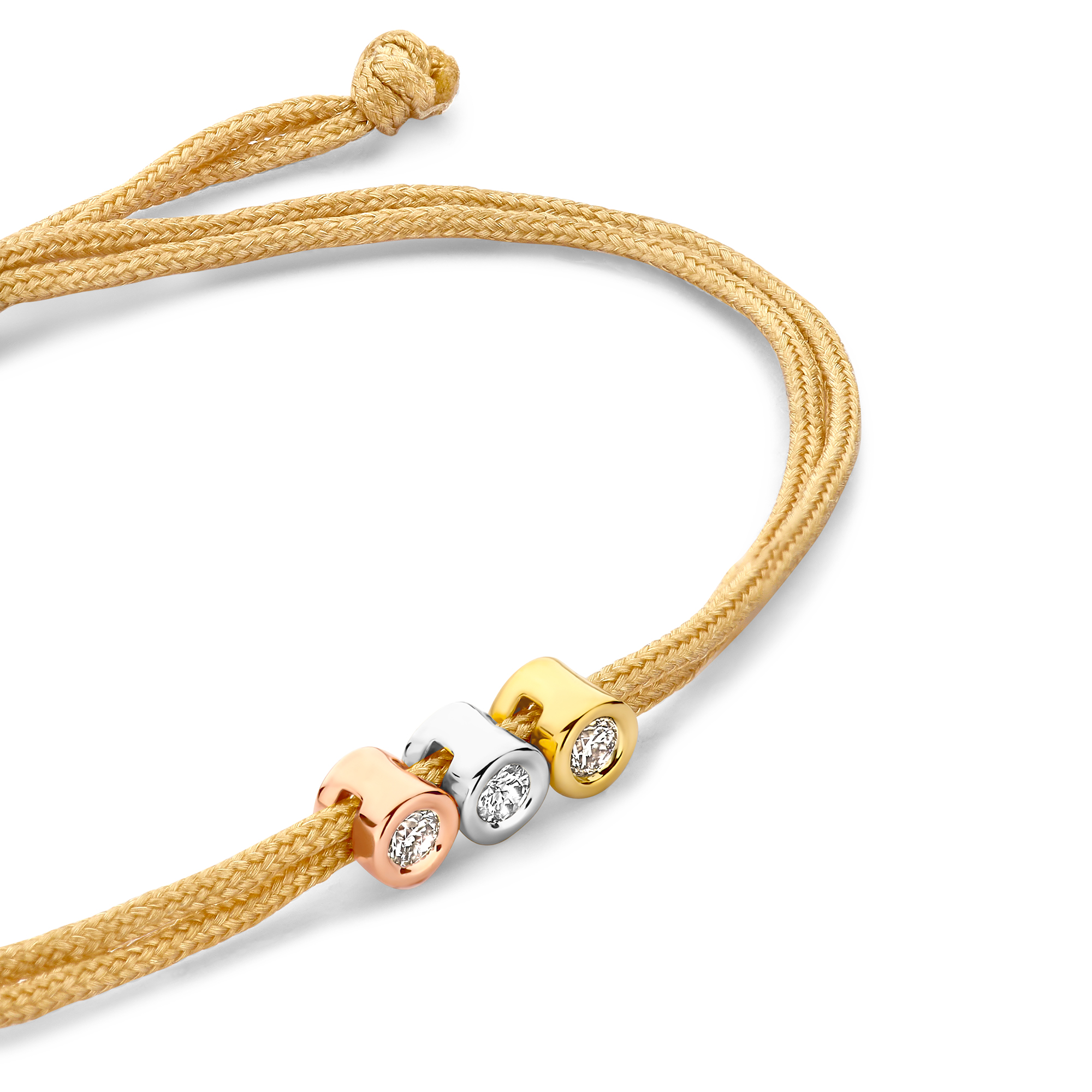 Koordarmband Tricolor met lab grown diamant - BN005-3-14-SGR Koordarmband Tricolor met lab grown diamant - BN005-3-14-SGR