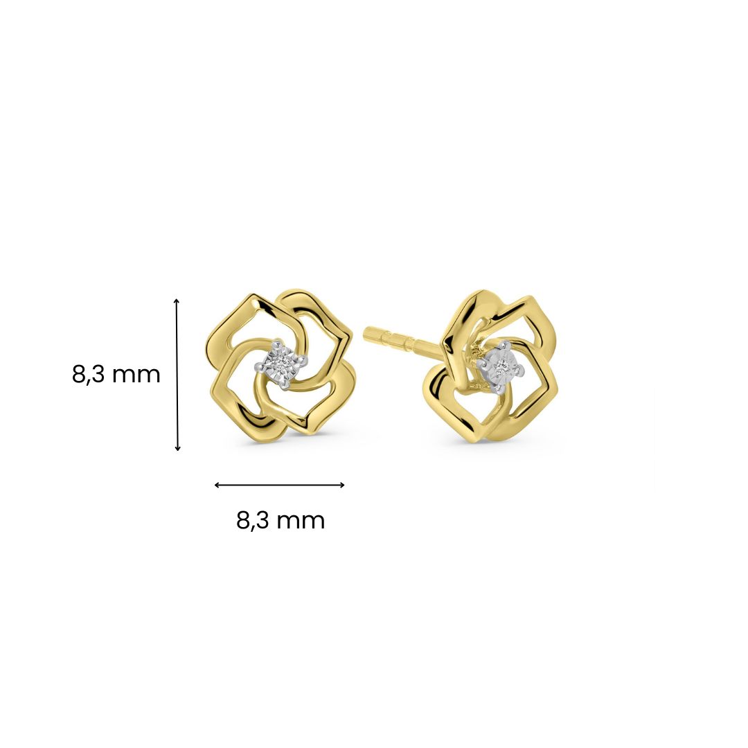 Geelgouden oorknoppen bloem met diamant E480-EO180111ADI-YW