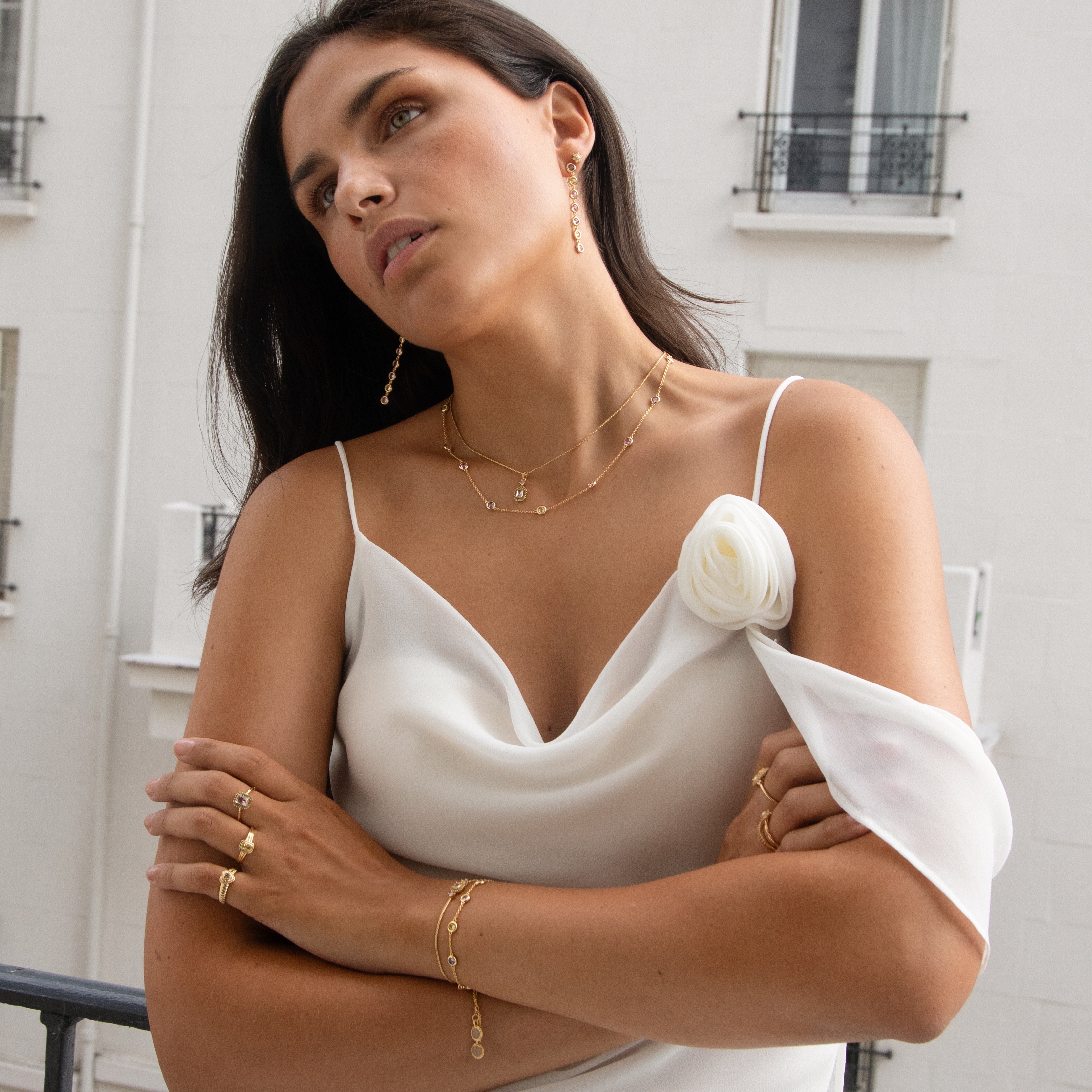 Ketting gold plated met gekleurde zirkonia - 32495Y