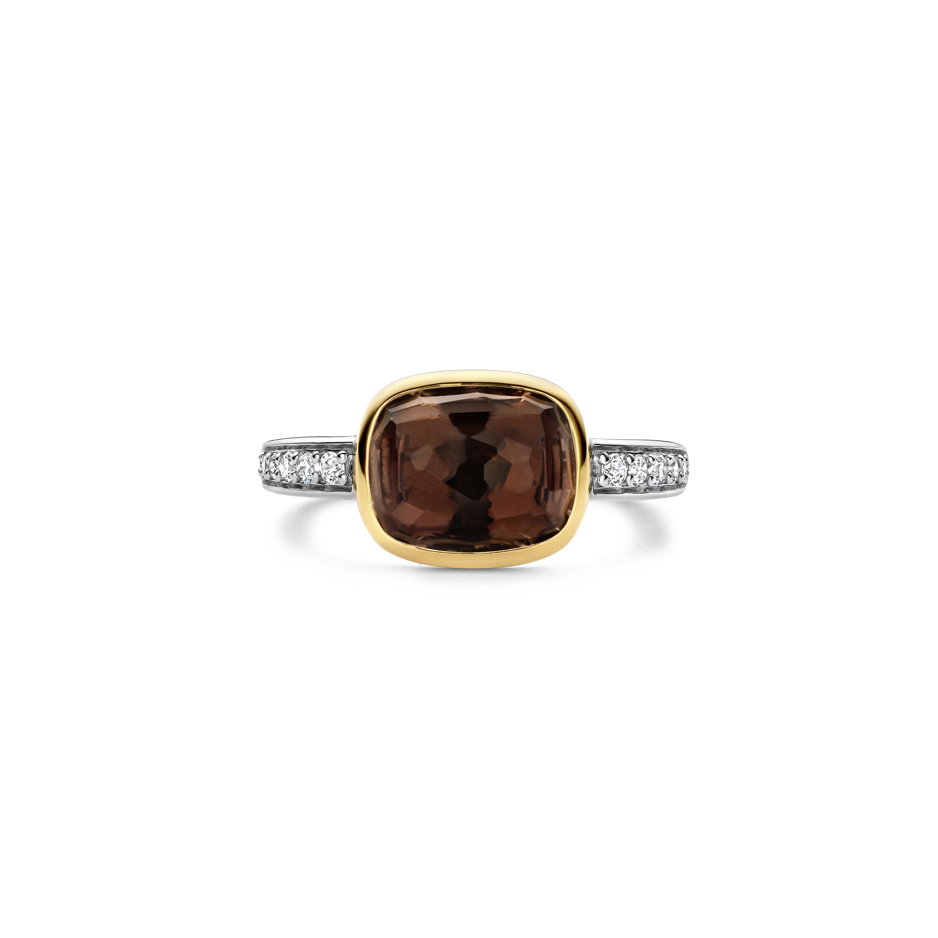 Ring gold plated met rookkwarts en zirkonia - 12398SQ