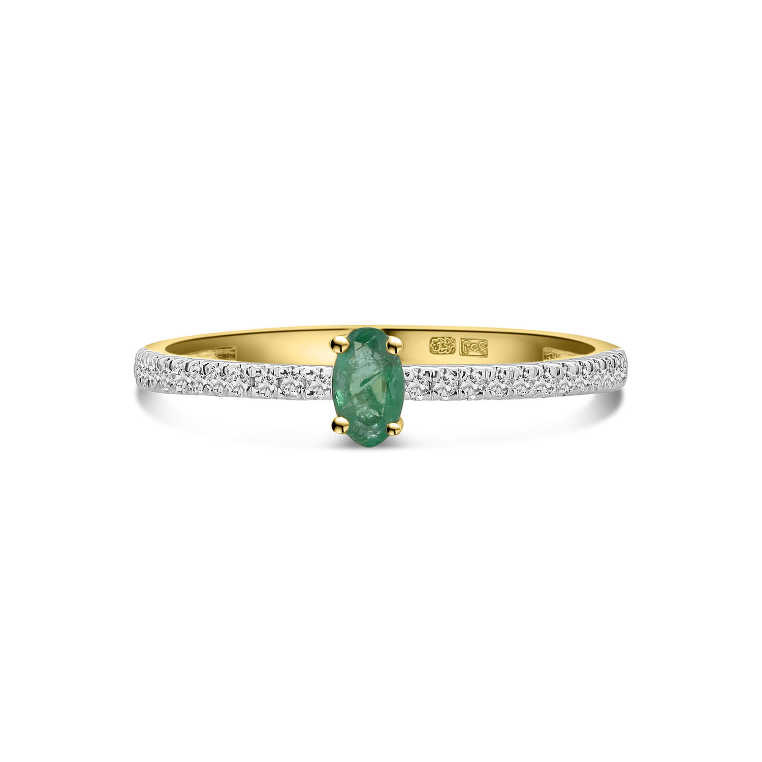 Geelgouden ring met groene smaragd en diamanten R404-R40826-EM-Y