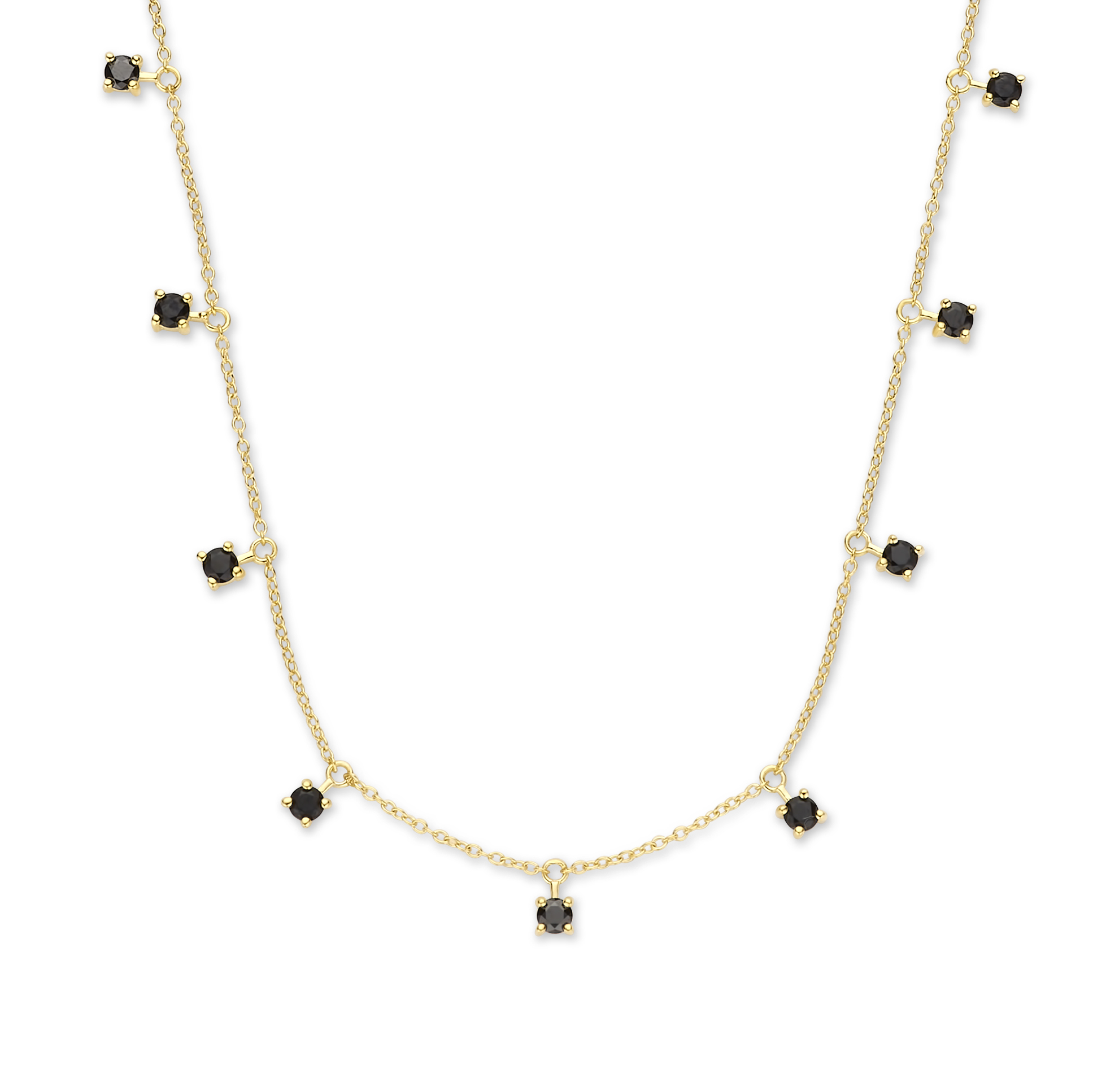 Geelgouden collier met zwarte zirkonia