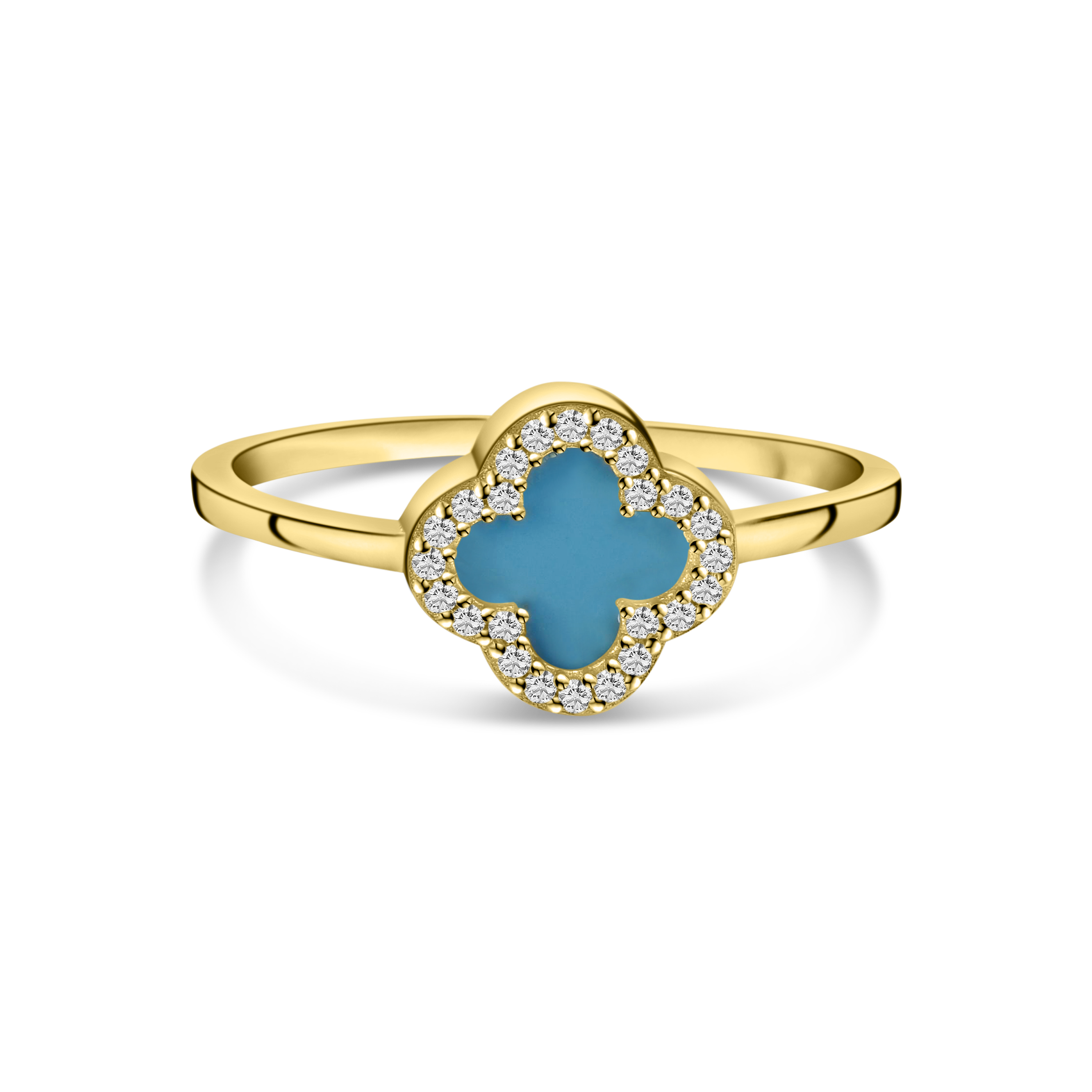 Geelgouden ring met blauwe klaver en zirkonia R122-R0418FCZSTQ-QZ-Y