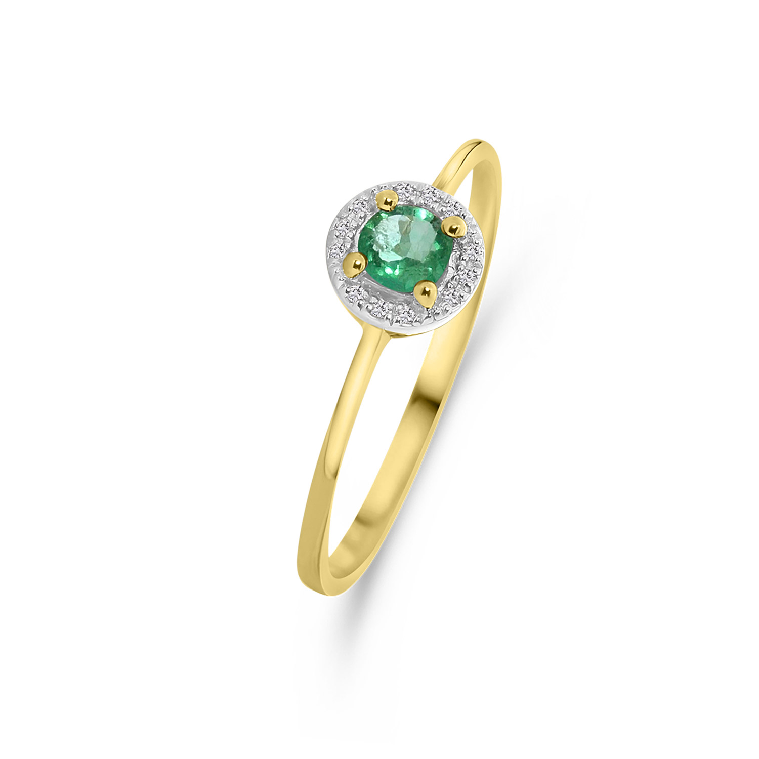 Geelgouden ring smaragd en diamanten met entourage R382-R304204-EM-Y
