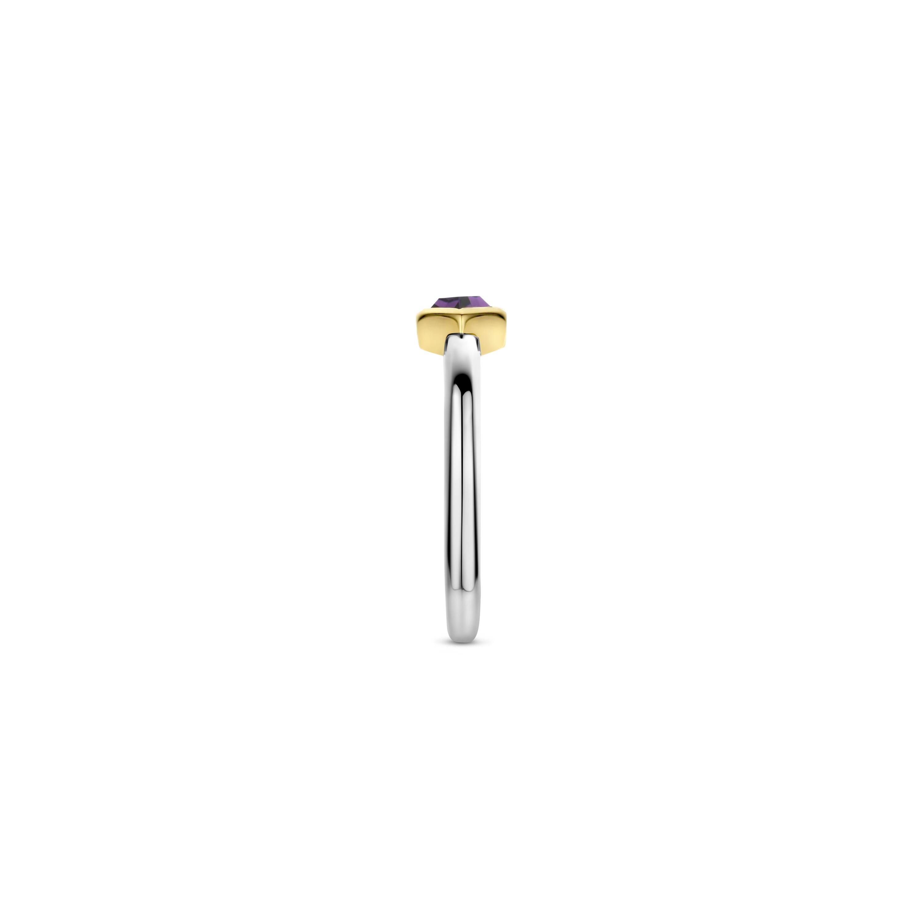 Ring van gold plated sterling zilver met paarse kristal 12312PU