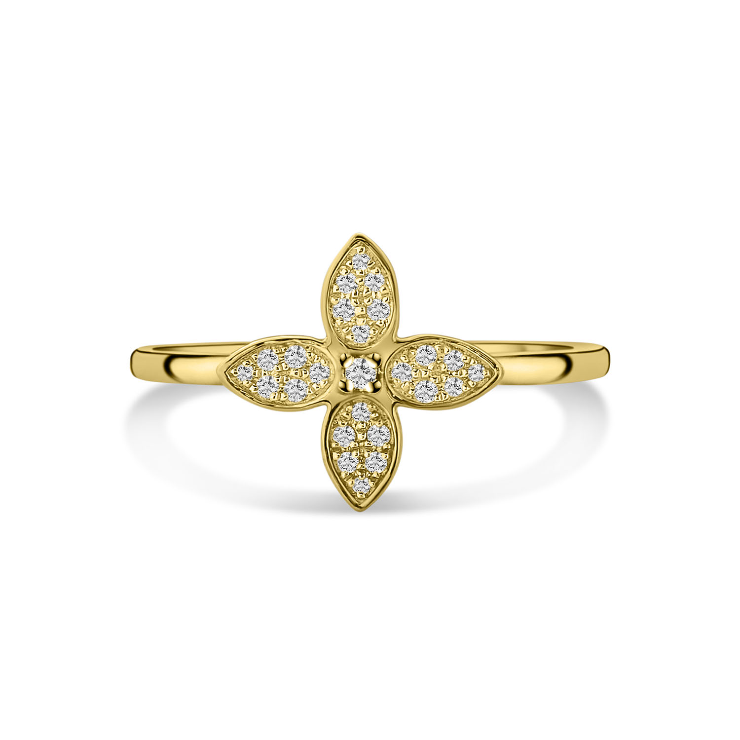 Geelgouden ring met diamanten in klaverdesign R136-180XA01302-Y