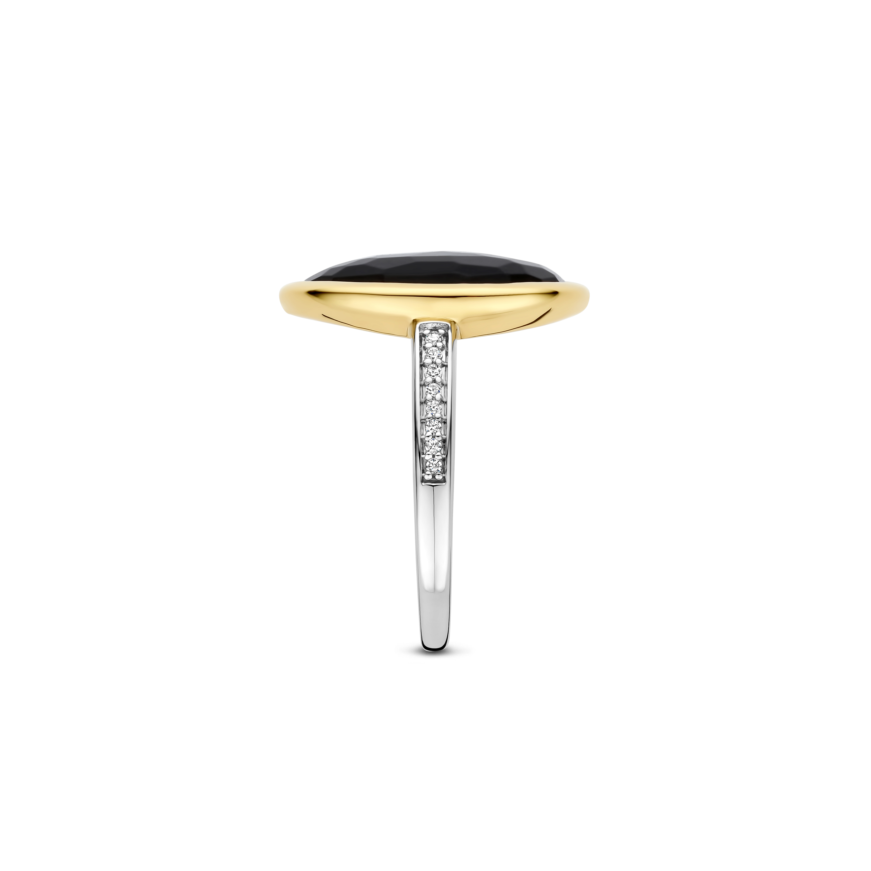Ring gold plated met zwarte zirkonia - 12386BY