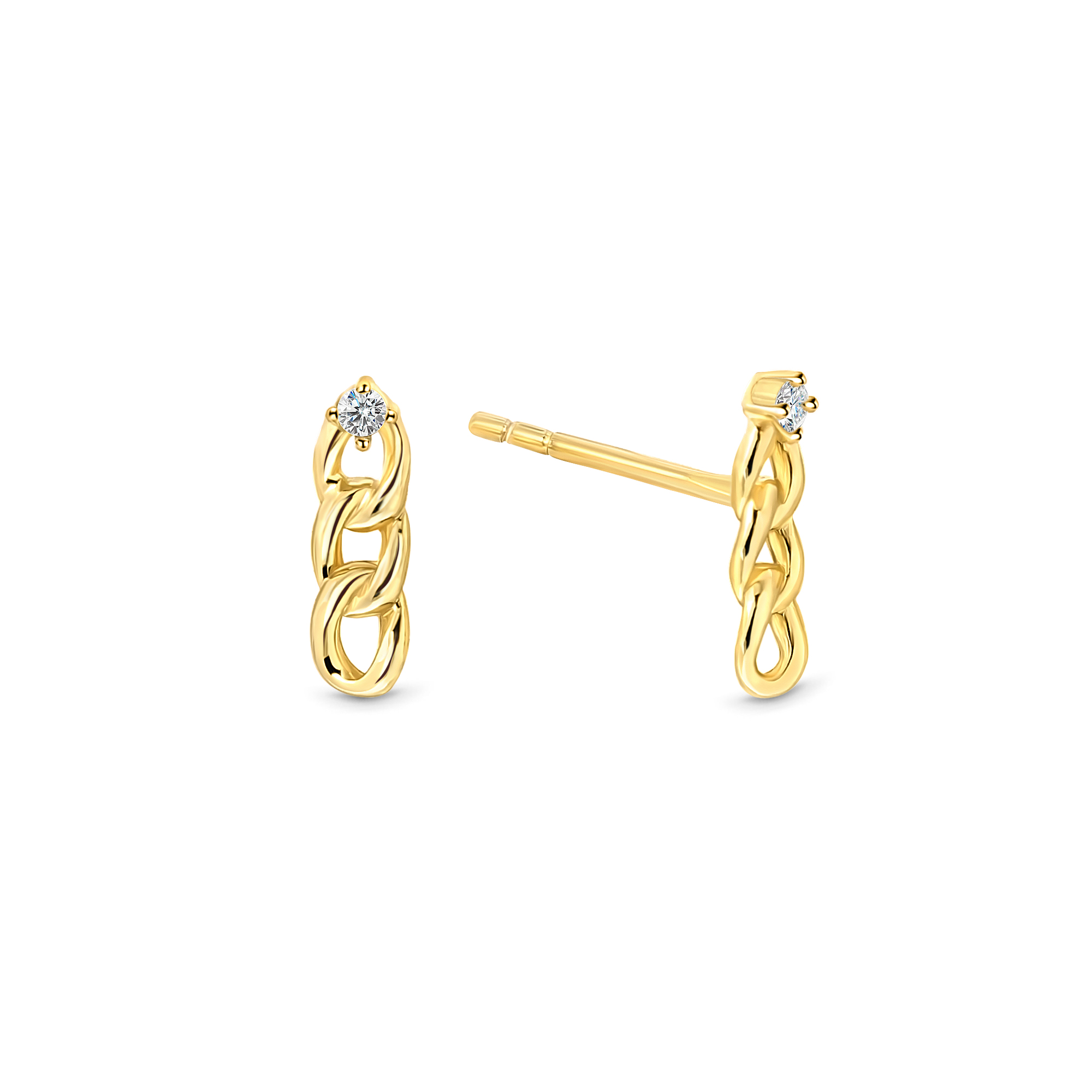 Sterling zilveren goud vergulde oorknoppen chain met zirkonia 213A0385